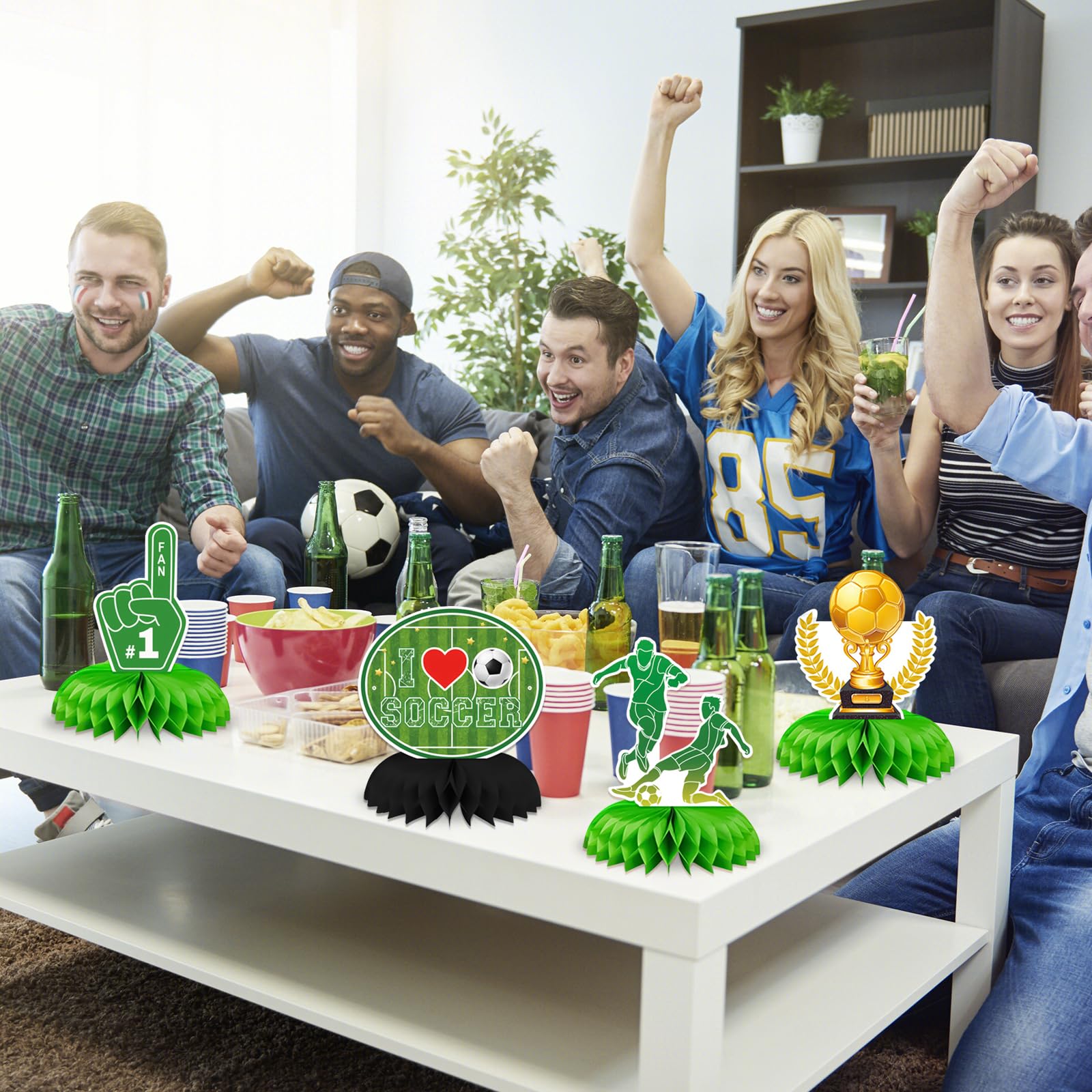 Decorazioni A Tema Calcio Da Tavolo - Set 9 Pezzi, Centrotavola A Nido D'Ape Per Feste - Foto 2