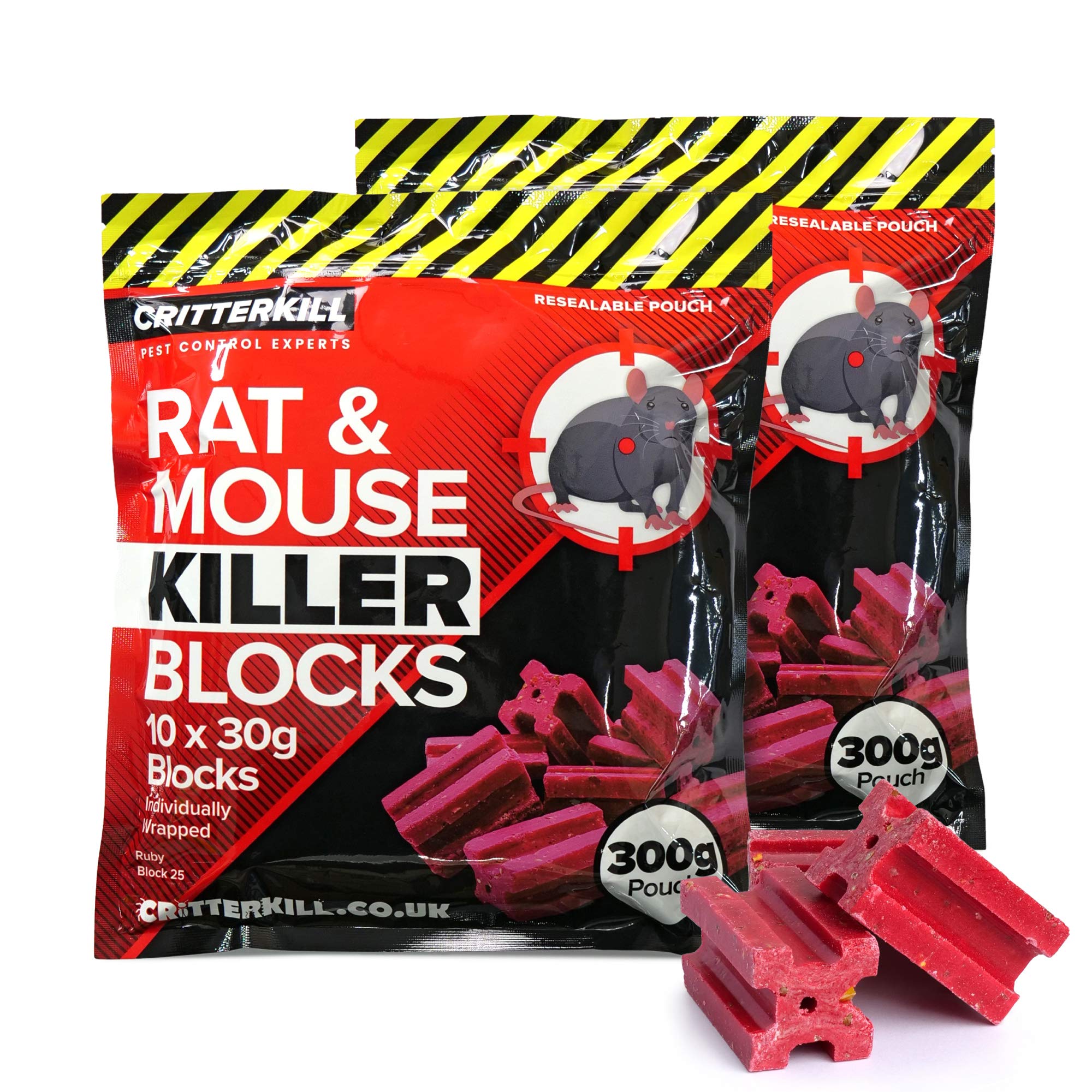 CritterKill Rat & Mouse Killer Poison Blocks 300g – Rat and Mouse Poisoning Poison Sachets - All Weather Block Poison Bait (600g)