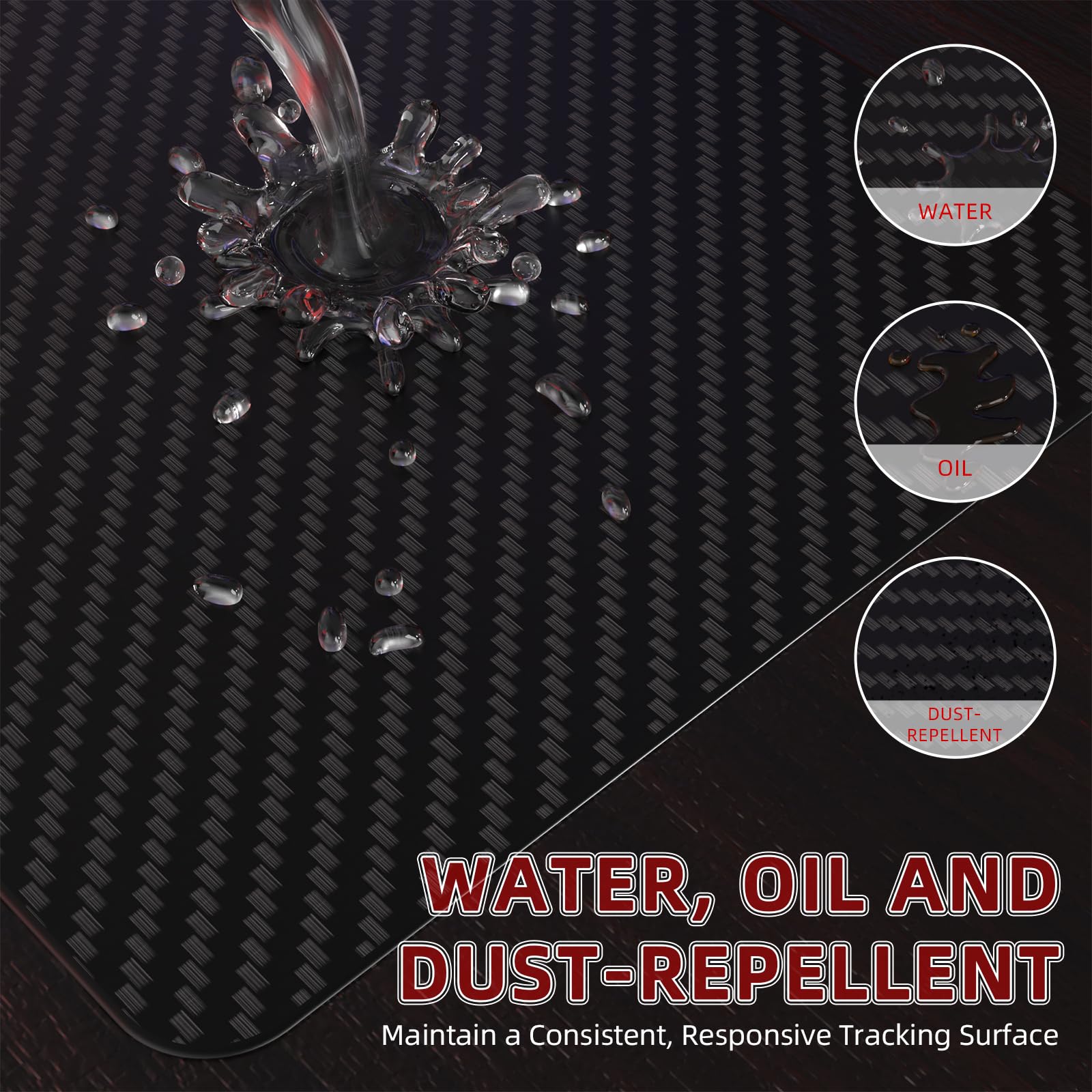 Yindiao ×Attack Shark CM04 - Alfombrilla de mouse para juegos, fibra de carbono, alfombrilla grande para teclado de computadora, alfombrilla de mouse de mesa con base antideslizante, borde cosido para