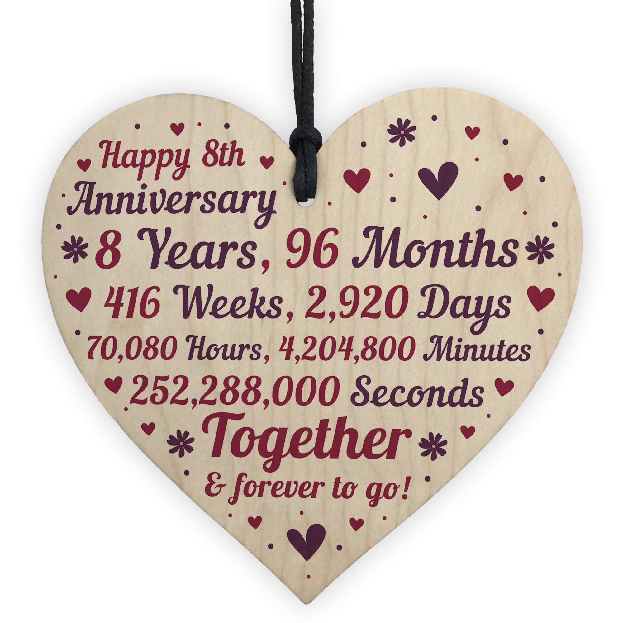 RED OCEAN Anniversary Handmade Wooden Heart To Celebrate 8th Wedding Anniversary For Husband Wife