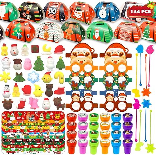 Hiawbon 24 Pack Xmas Candy Treat Box Fillers Assortment, 144 PCS Christmas Fille