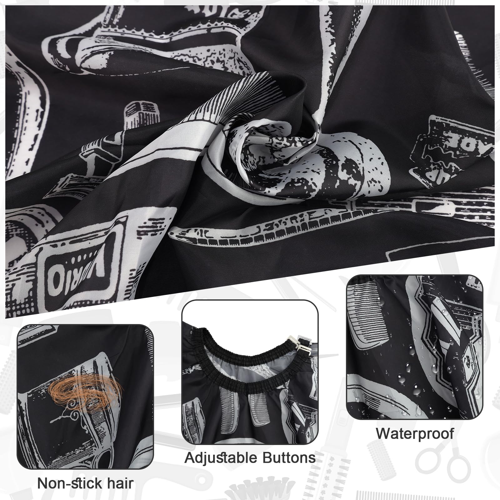 Capa de peluquería para cortar el cabello para hombres, mujeres y niños con cepillo para el cuello y cepillo de peluquería, accesorios de peluquería profesional, suministros de limpieza para 3
