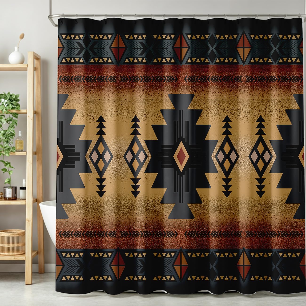 Yearn Jear Western Aztec Shower Curtain, Southwestern Ethnic Tribal Navajo Boho Native American Pattern Shower Curtains Set for Bathroom Fabric Decorative Bath Curtain Washable Curtain Hooks, 72x72”