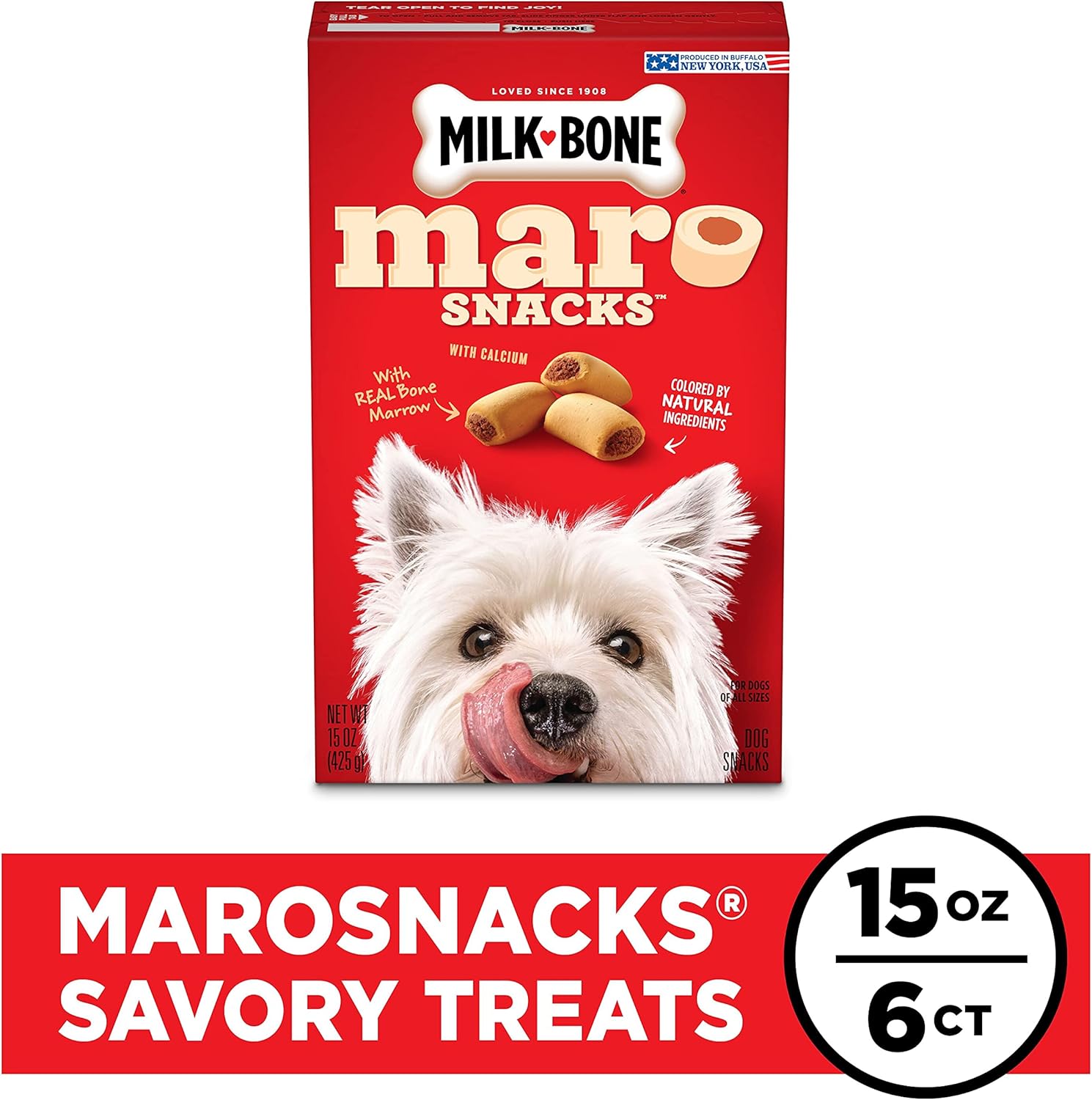 Milk-Bone MaroSnacks Dog Treats, Beef, 15 Ounce (Pack of 6) with Real Bone Marrow and Calcium