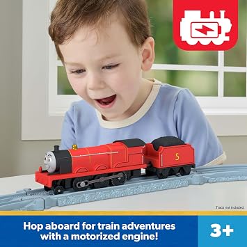 Thomas & Friends Motorized James Engine & Tender by Fisher-Price | Battery-Powered Toy Train & Tender Vehicle, Classic Characters from the Railway Series, For Preschoolers, JLL51