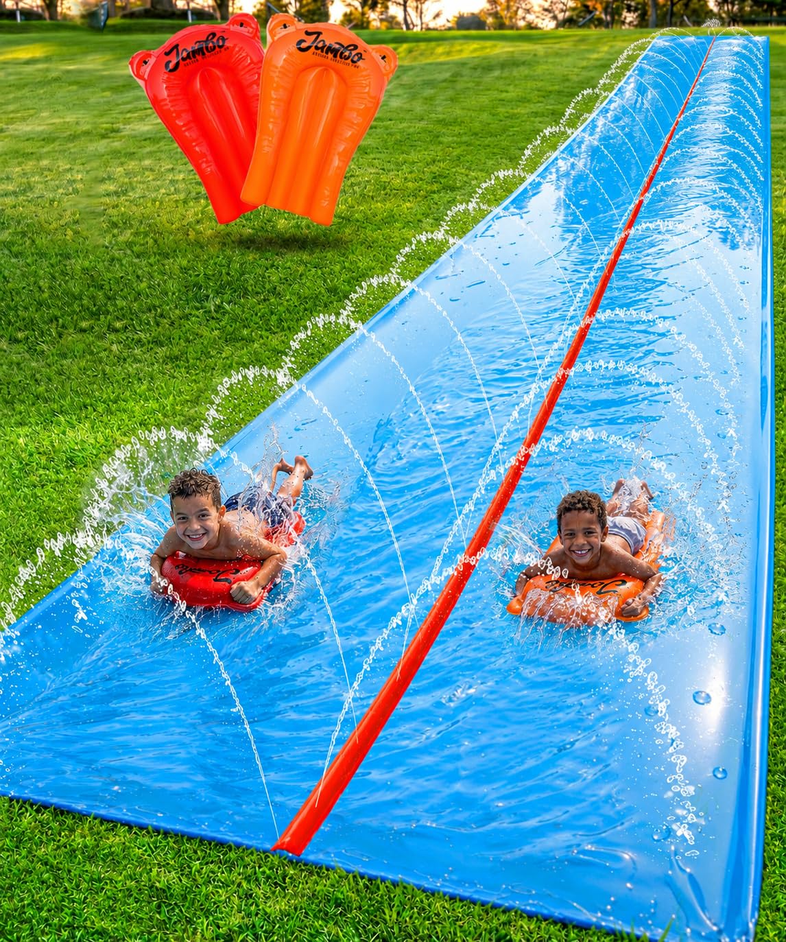 JAMBO 40FT Mega Slip Splash and Slide and 2 Bodyboards, Heavy Duty Water Slide Backyard Outdoor Water Toy for Kids with Sprinkler, Waterslide Splash