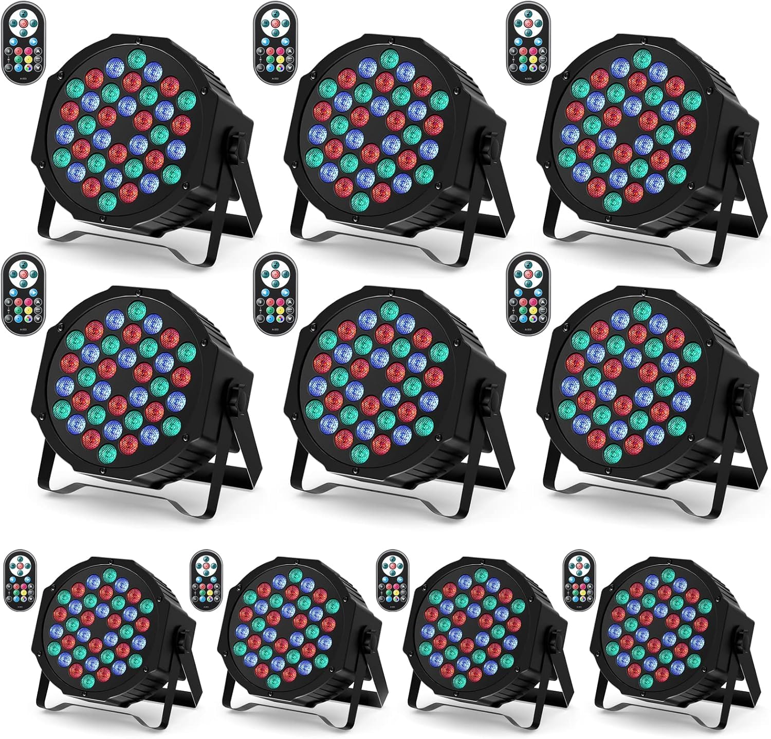 U`King 10 Pack RGB 36 LED Stage Lights with Remote Control, 72W LED Par Can Light Console 7CH Control, 7 Modes Disco Lights for Parties Wedding Club Party Concert Bars Show