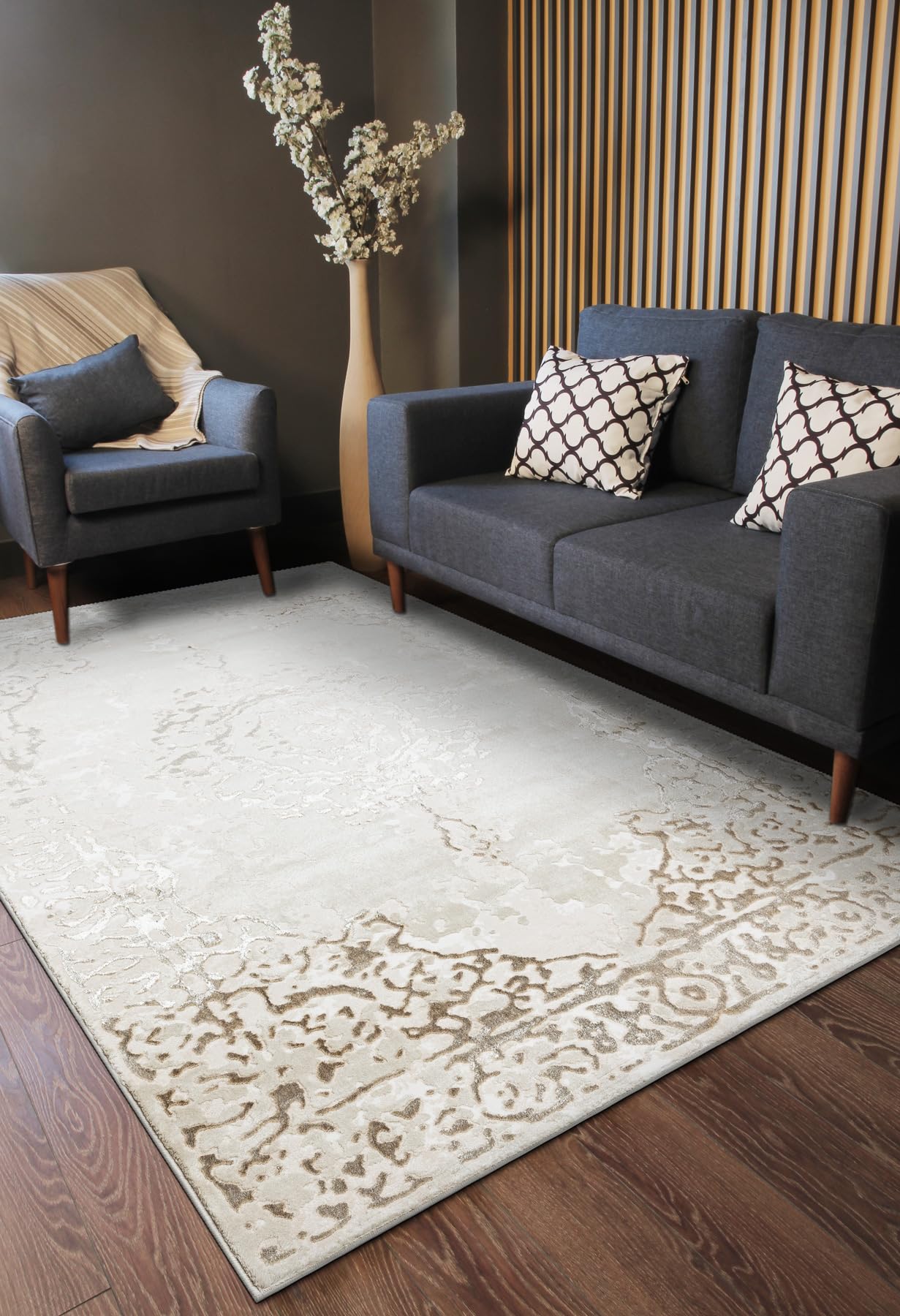 rugsx Tappeto ALLURE 1961 Tappeto moderno con cornice ornamentale in Crema/Oro - Elegante e glamour per soggiorno e camera da letto - 160x220 cm