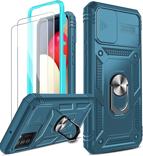 LeYi Funda para teléfono Samsung A02S funda para teléfono A02S con cubierta deslizante para cámara + 2 paquetes protector de pantalla, funda de