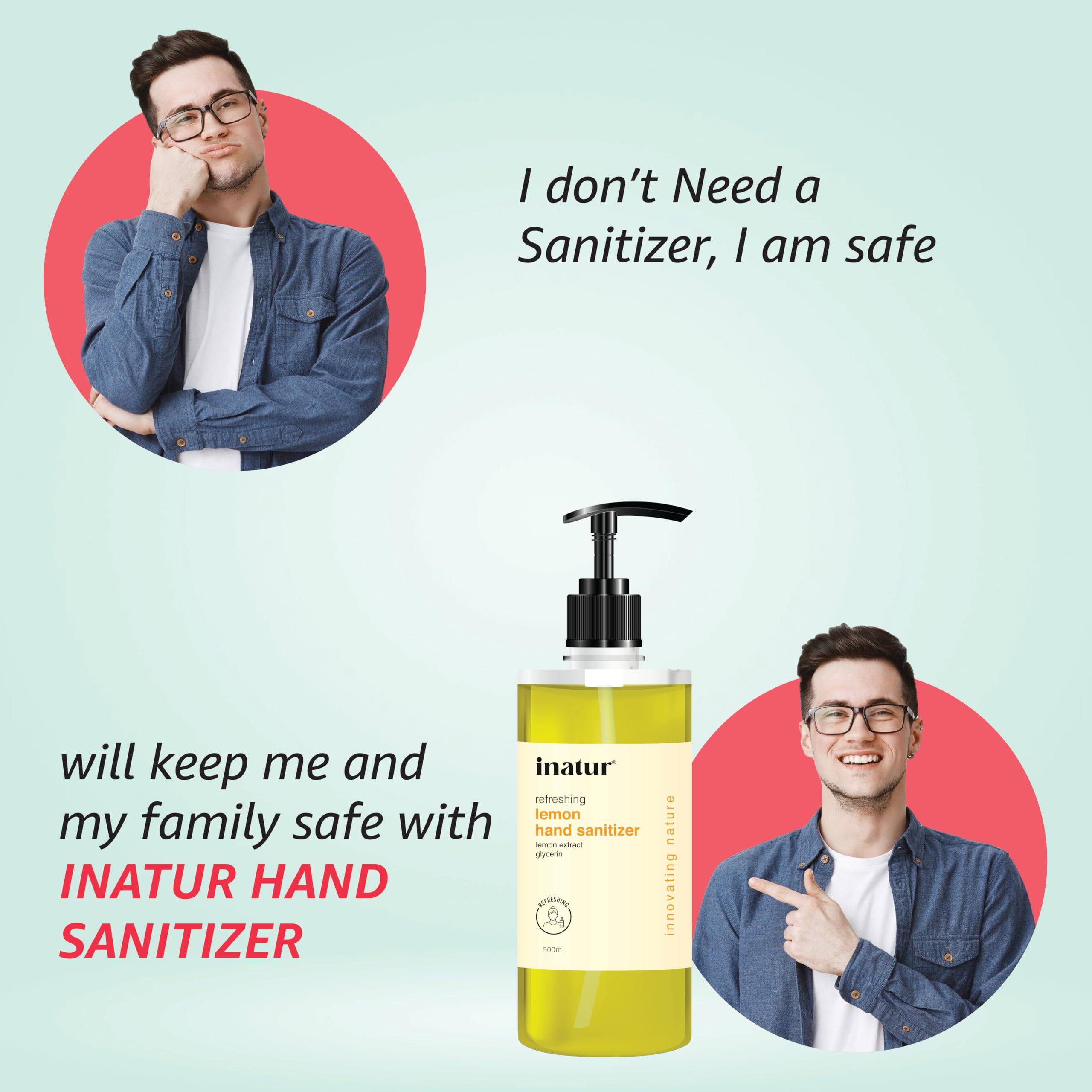 inatur Refreshing Hand Sanitizer Gel | Enriched with Lemon Extract & Aloe Vera | Gentle on Skin | Alcohol-Based Protection | Gel Hand Sanitizer 500ml for Effective Hygiene & Germ-Free Hands 2