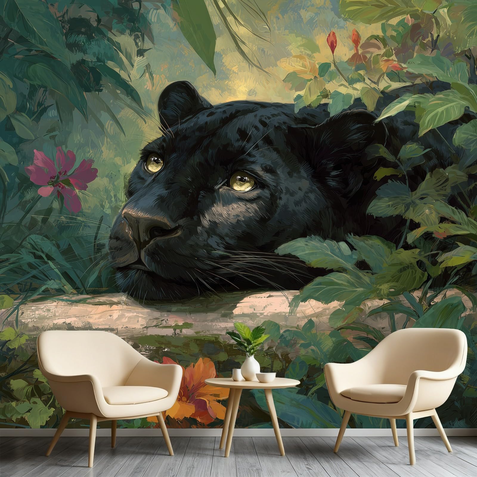 Papier Peint Jungle Tropicale Léopards Fresque Intissé Haut de Gamme 280x200cm