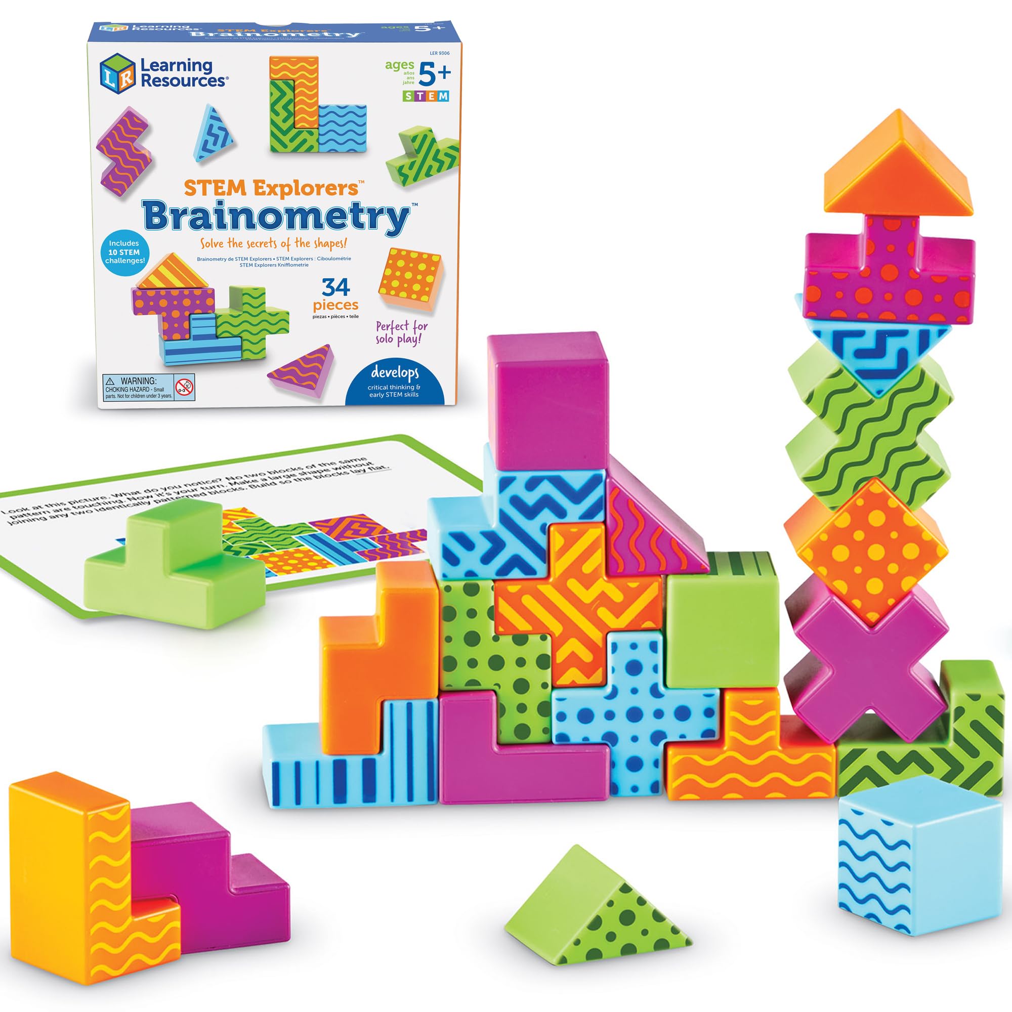 STEM Explorers Brainometry - 3d Puzzle, Brain Games, Brainteaser, Building Logic Toys, Gifts For Boys and Girls, Fine Motor Skills , Pattern Blocks, Math Manipulatives
