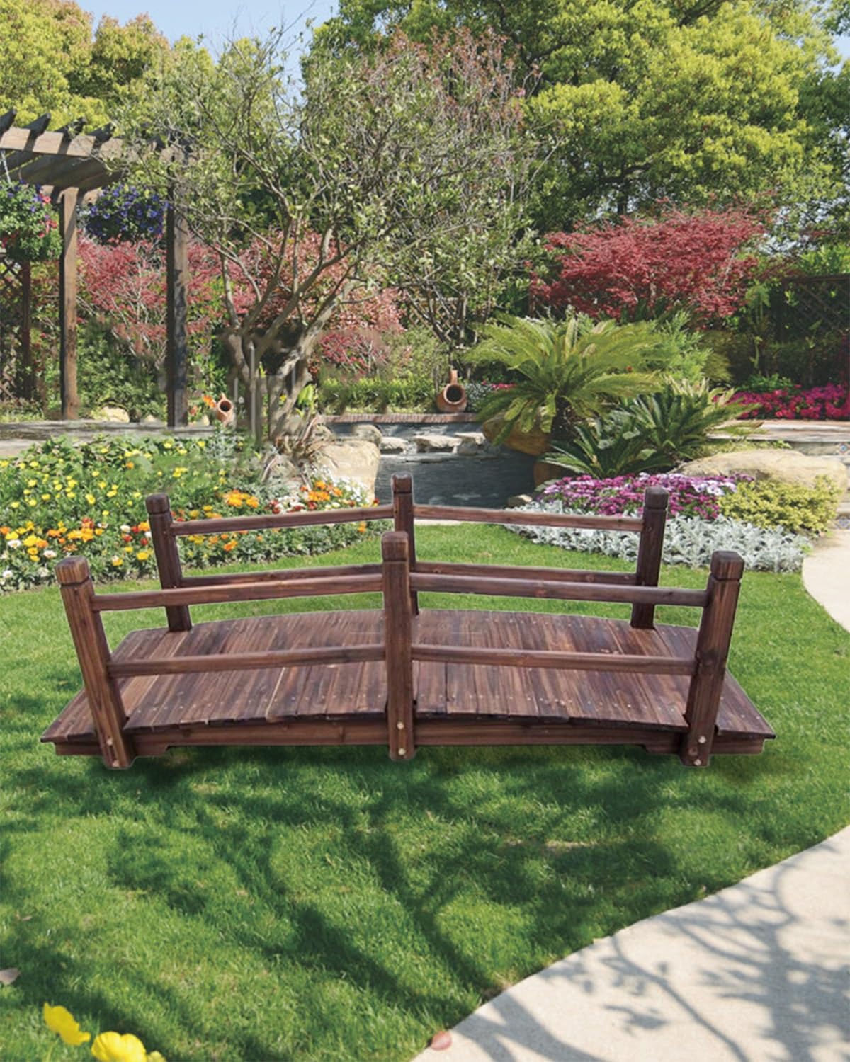 Tonuuoei Wooden Garden Bridge for Outdoors 4.6ft 5ft 6ft, Walkway Path Landscape Bridge, Japanese Pond Decoration, Yard Patio Arc Footbridge(180cm (6ft))