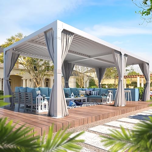 Miniatura 100 de MELLCOM Pérgola con listones de 10 x 12 pulgadas, pérgola de aluminio para exteriores con techo con listones ajustables, cortinas impermeables