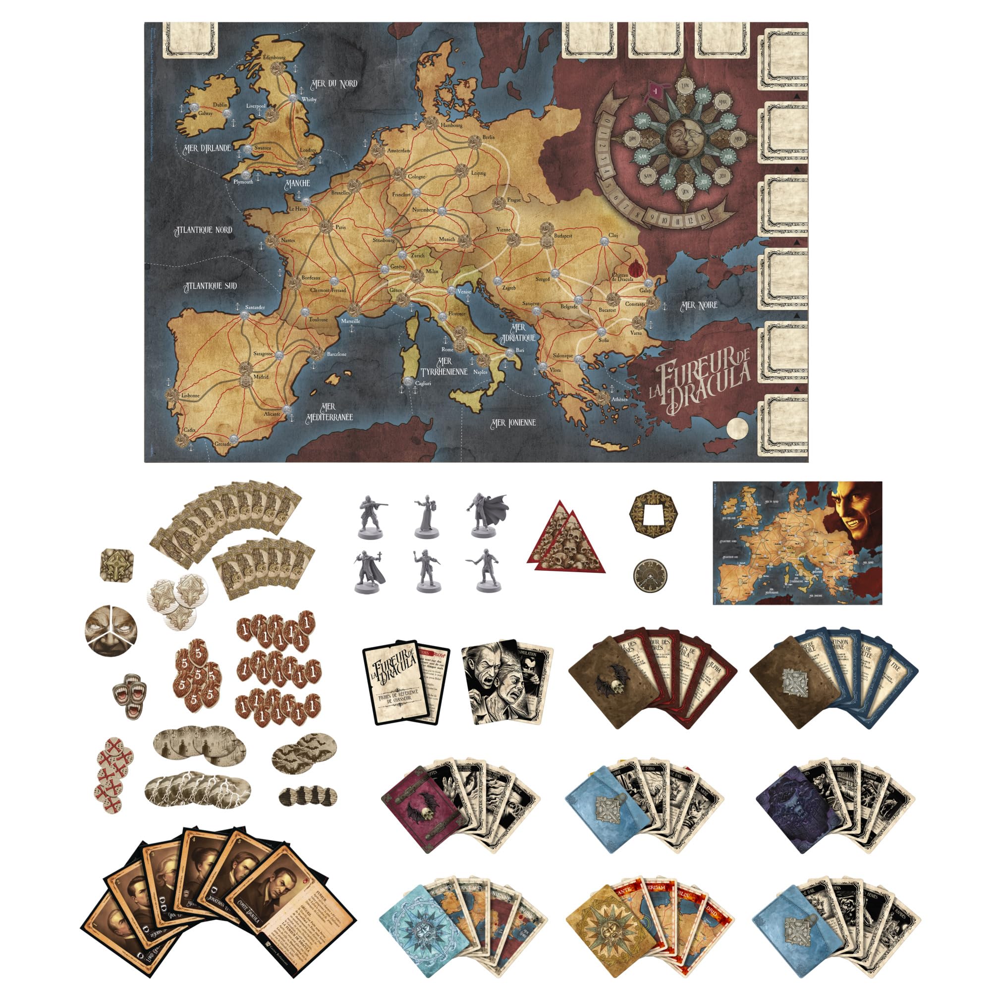 La Fureur de Dracula, 5a edizione | Gioco di deduzione e orrore gotico | Variante Rapide, Nuovo Cacciatore | 2-5 Giocatori | da 14 Anni - Versione italiana