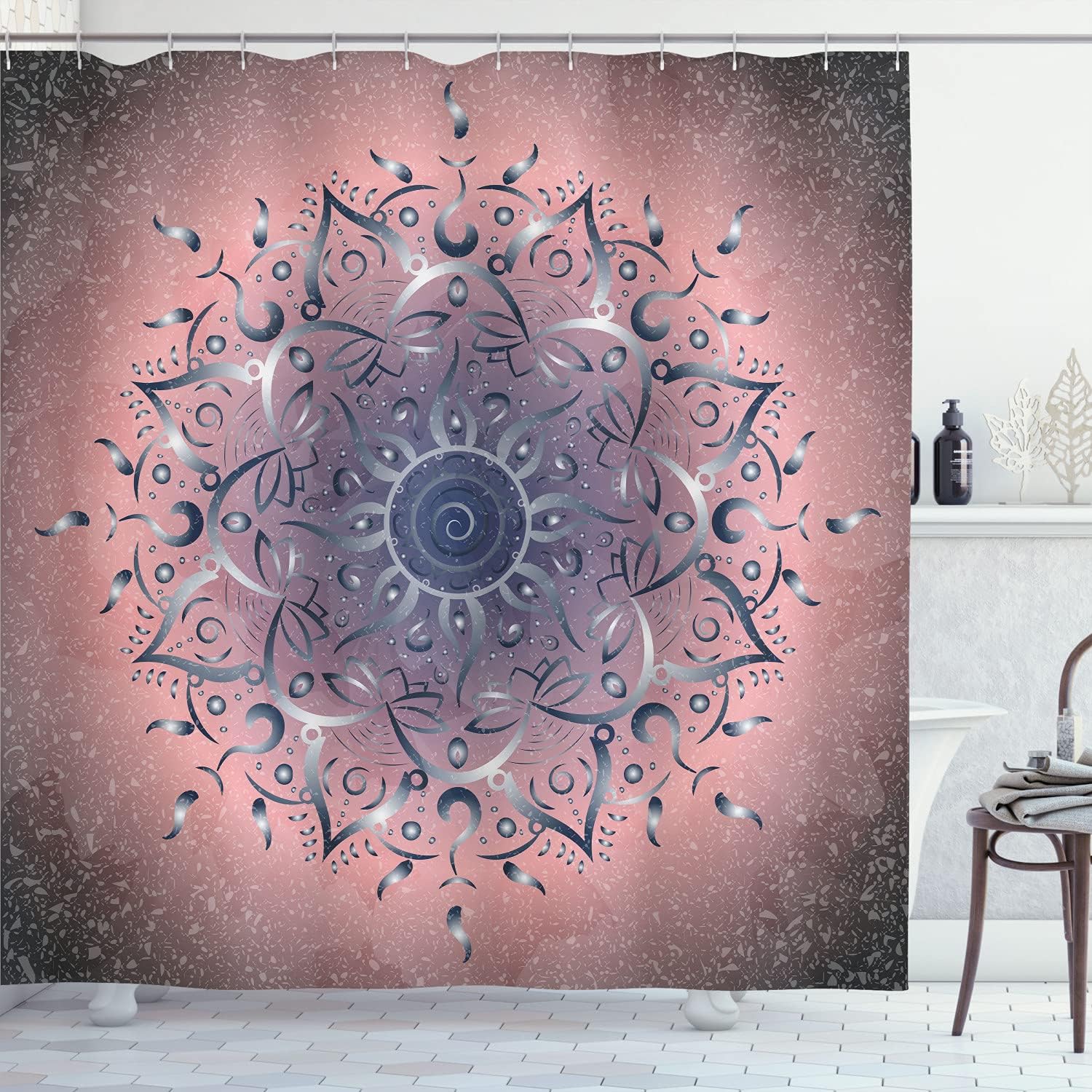 Ambesonne Lotus Shower Curtain, Sun Pattern Ombre Effect of Mandala Culture Traditonal Oriental Print of Art, Cloth Fabric Bathroom Decor Set with Hooks, 75" Long, Shamrock Green