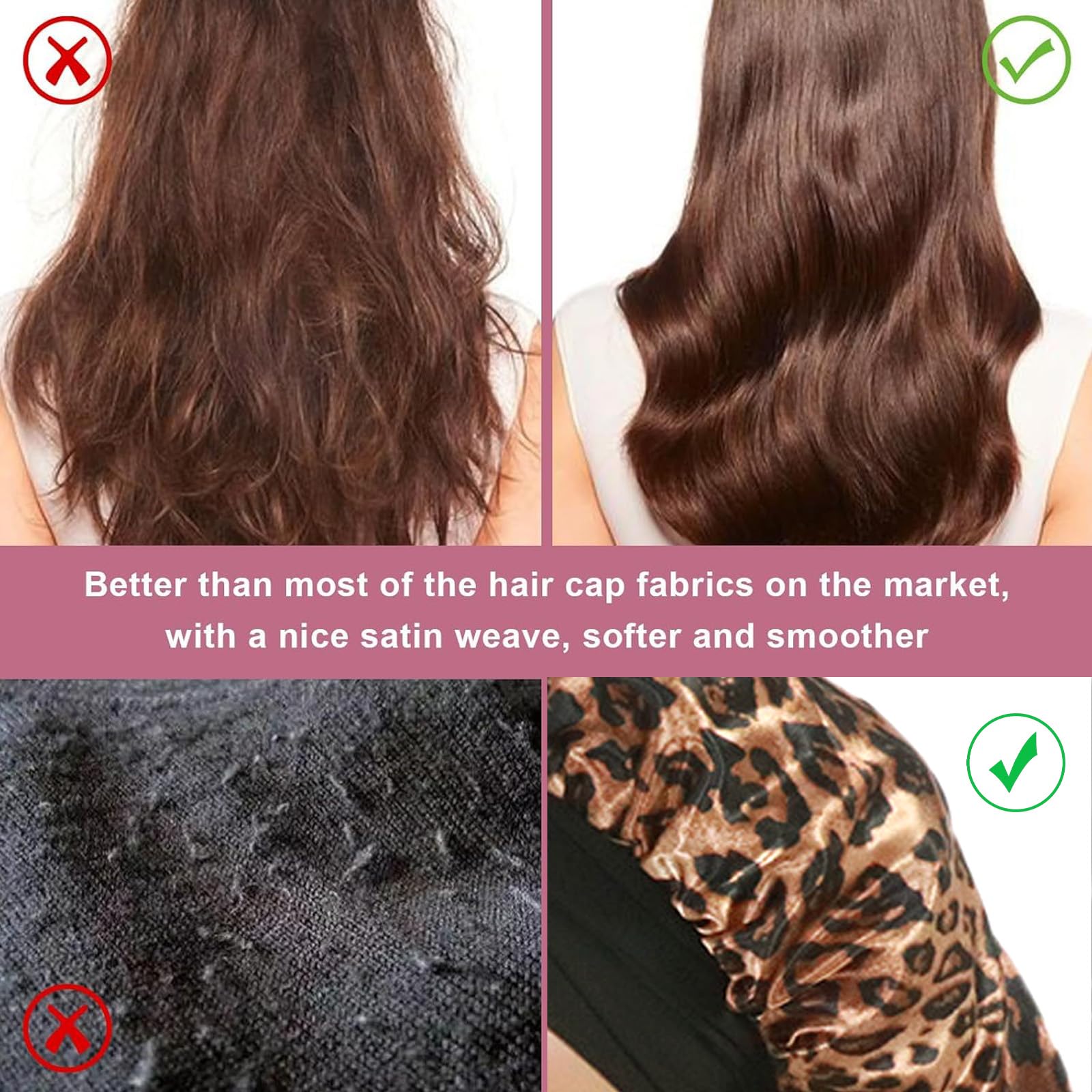 Cuffia Seta Capelli Notte, Leopardata Bonnet Seta per Capelli Ricci Lunghi e Corti, Elastico Cuffia Capelli Ricci Notte, Leopardato Bonnet Satinato con Scrunchies Hair Clip per Donna Ragazza