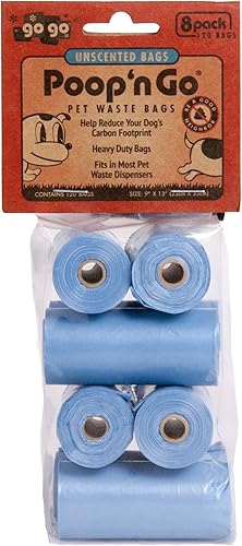 Vista 5 de Paquete de 8 bolsas (120 bolsas) Poop n Go Royal Blue Puppy Dog Animal Pet Waste Bags Recarga Rollos Azul Real
