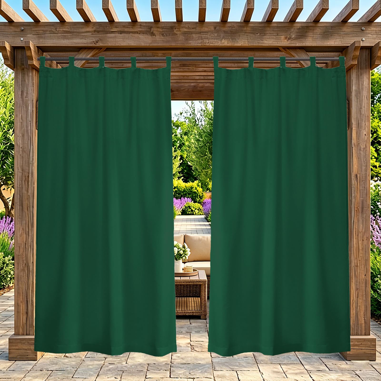 ZELVANO Outdoor Curtains Waterproof, 1 Panel Blackout Thermal Drapes Windproof Privacy for Garden Gazebo Pergola Patio, Weatherproof Fabric - W 70" x L 84"
