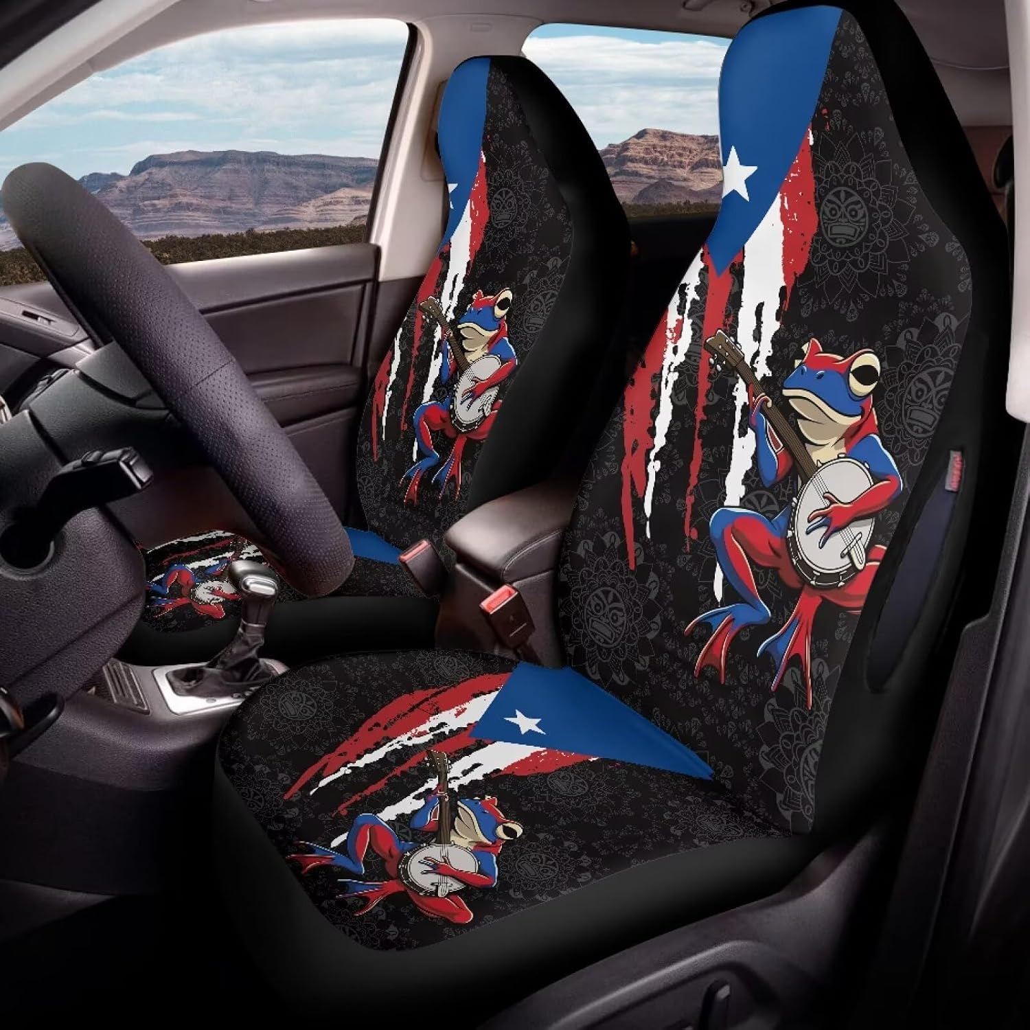 Bulopur Puerto Rico Flag Car Front Seat Covers Airbag Compatible Waterproof Cloth Auto Seat Cushions Protector for SUV Truck Van, Easy to Install Car Interior Decor