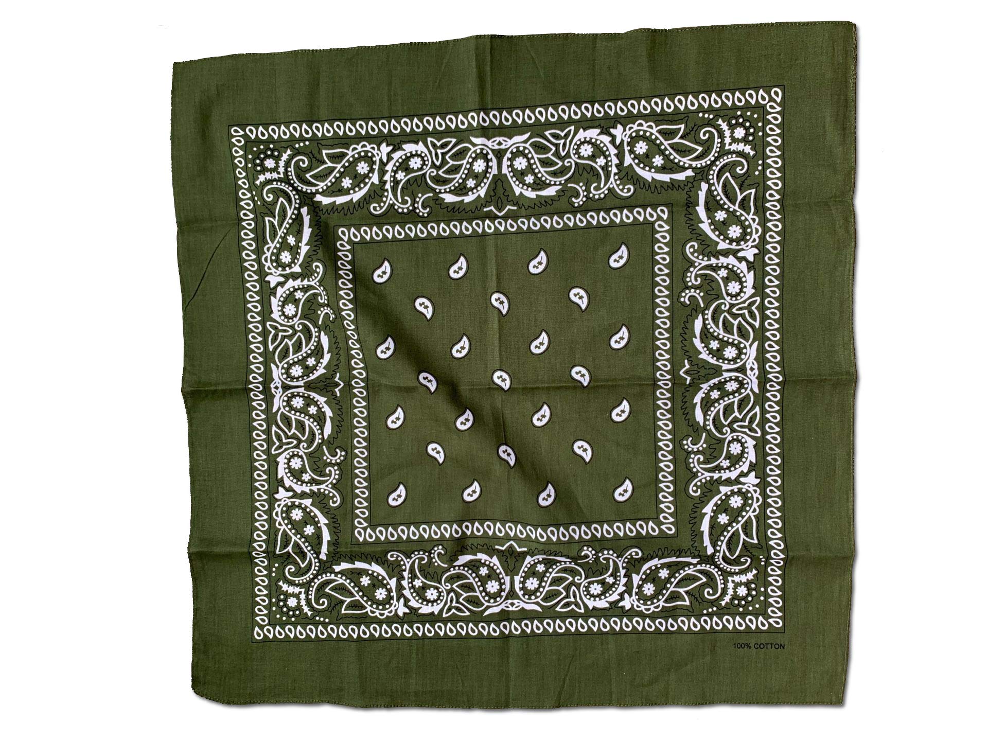 3 PK Cowboy Bandanas 100% Cotton 22 x 22 inch - Olive