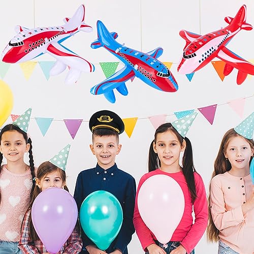 Miniatura 7 de ArtCreativity Aviones inflables, juego de 3, avión inflable con gancho para colgar, decoraciones de fiesta de avión, inflables de chorro de 20