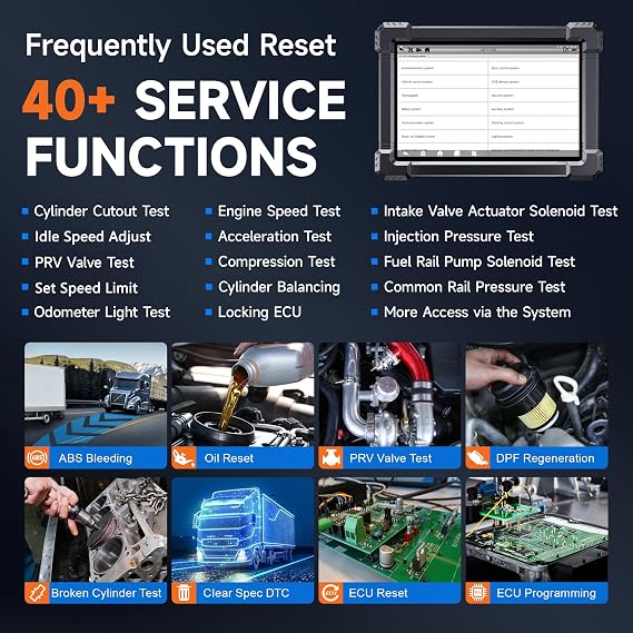 ANCEL X7HD 10.1'' Heavy Duty Truck Scanner, Semi Trucks Full System Diagnostic Tool, Bidirectional Diesel Scan Tool with DPF, ECU Coding, 40+ Reset for Cummins, Detroit, Caterpillar, Volvo, Paccar etc
