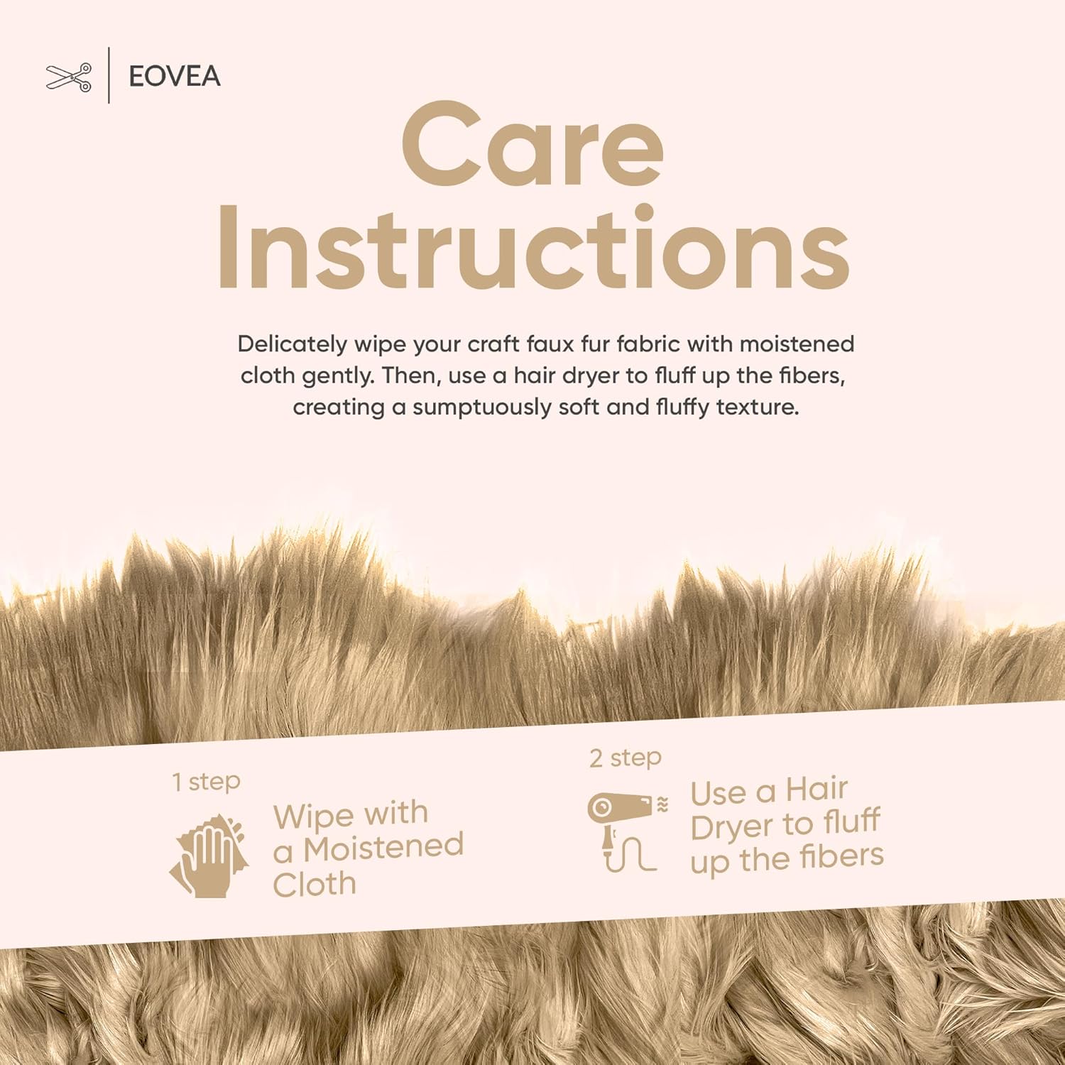 EOVEA Faux Fur Fabric by The Yard – 60" Wide | 2.5" Long Pile Shaggy Mohair | Soft Fluffy Fake Fur for Fursuits, Cosplay, Costumes, Sewing, Crafts | Cruelty-Free Plush Fabric(One Yard, Beige)