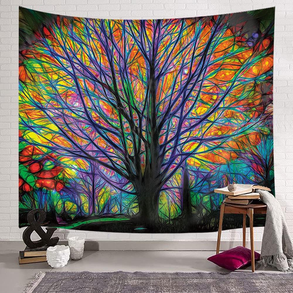 Colorful Tree Tapestry Wall Hanging(71"X60"), Psychedelic Forest with Bird Wall Tapestry Colorful Psychedelic Forest Tapestry Wall Hanging Bohemian Hippie Tapestry for Bedroom Living Room College Dorm