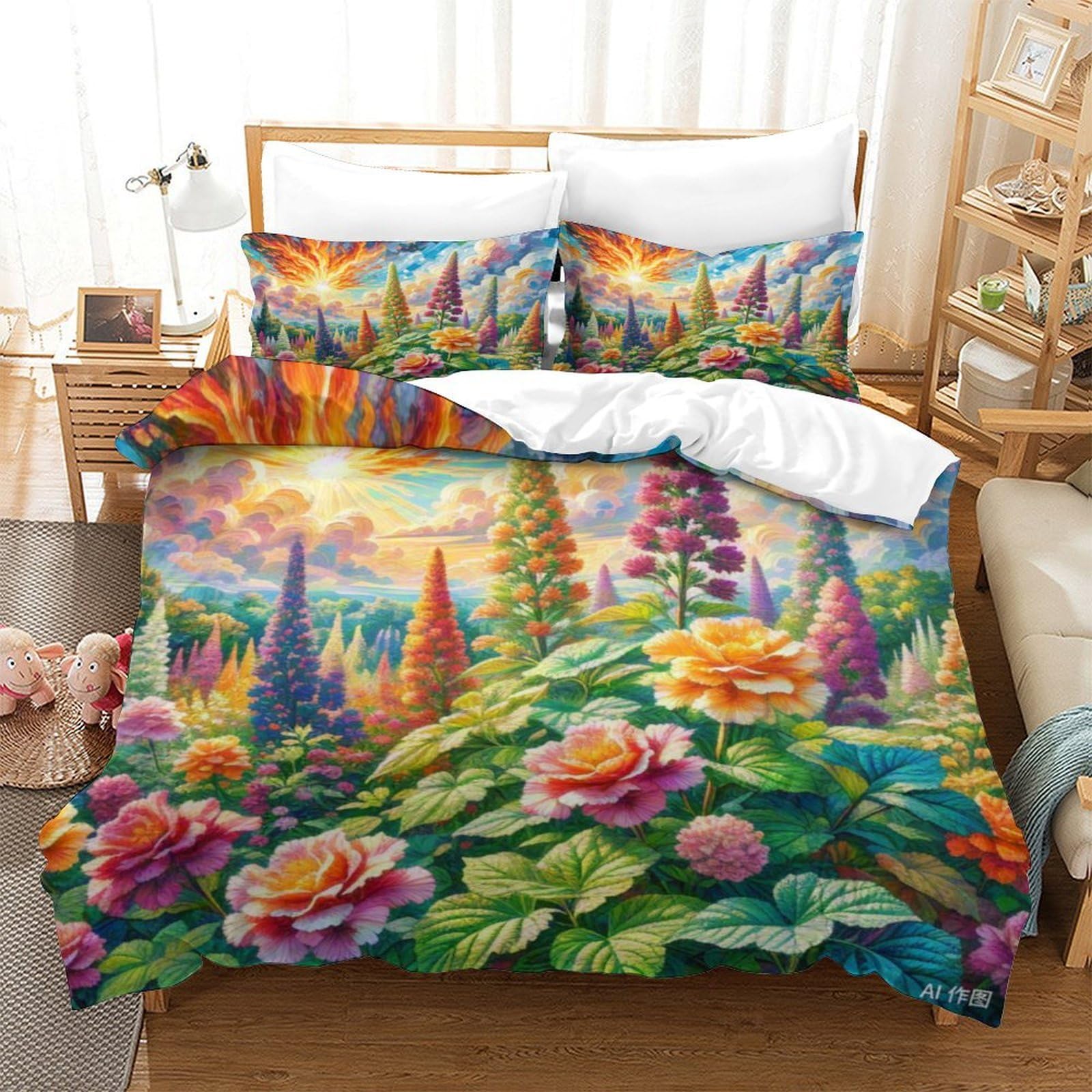 Housse de couette fermeture éclair cachée microfibre douce motif fleur Coleus