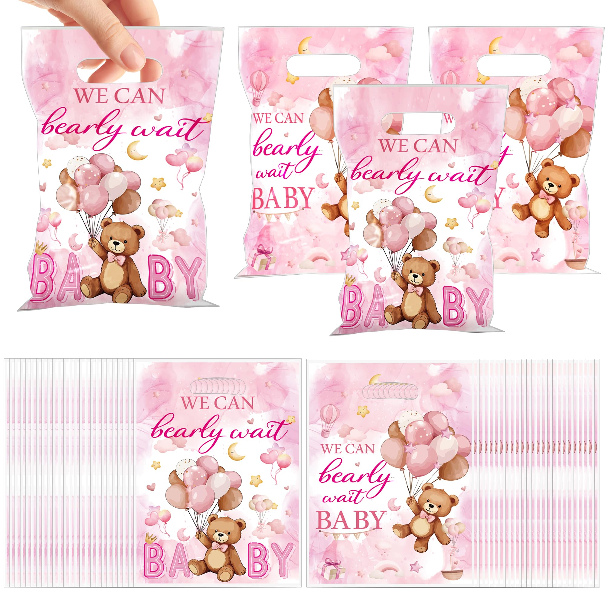 50Pcs Pink Bear Baby Shower Favour Bags