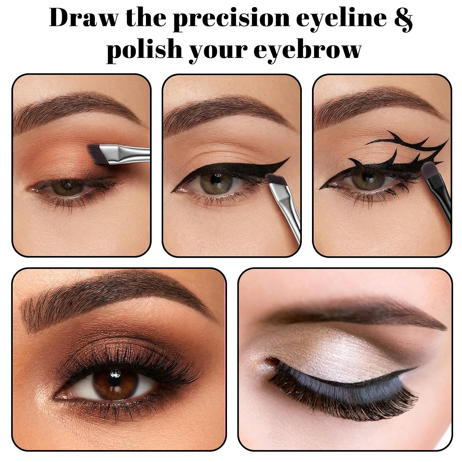 JJUNW 12Pcs Eyeliner Brush, Angled Eyeliner Brushes, Thin Makeup Brushes Brow Flat Tint Brush, Concealer Brushs Precision Application Blending for Women Beauty Cosmetic Tool
