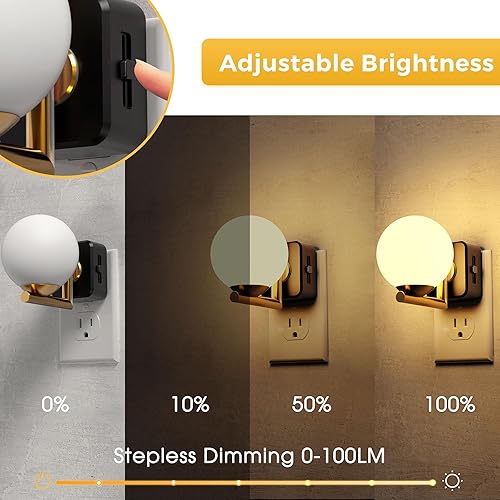 Miniatura 3 de L LOHAS LED Paquete de 2 luces nocturnas para enchufar a la pared, con sensor crepuscular, 3000 K, brillo ajustable de 0-100 lúmenes, luz giratoria