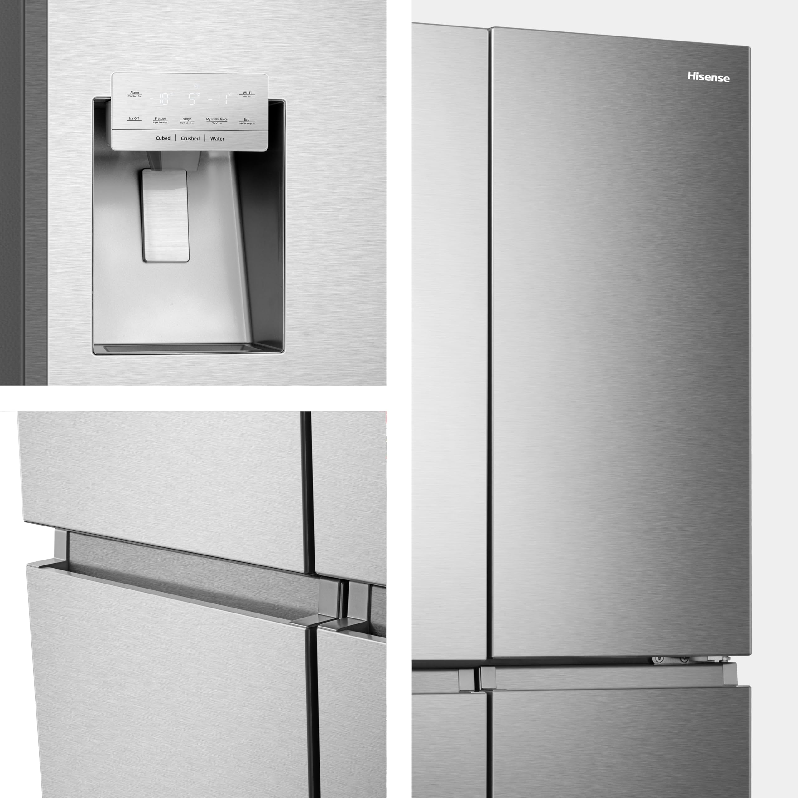 Hisense RQ760N4SASE - Frigorífico Americano Cuatro Puertas, No Frost, Puerta Cajón Frances, Total No Frost, Capacidad Neta 584 L, 1.78 m,Silencioso, Inox