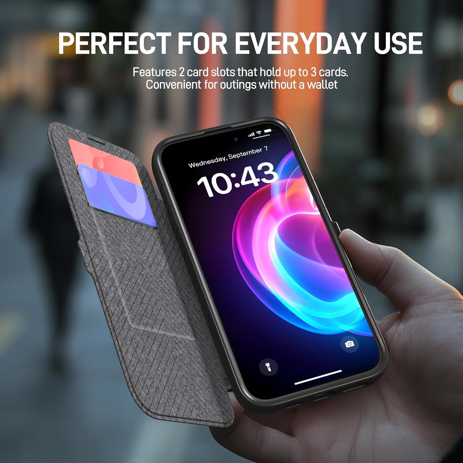 RAPTIC Urban Folio Wallet Case for iPhone 16 Pro Max, Compatible with MagSafe, 2 Card Wallet Holder, Flip Cover, Wireless Charging Compatible, Military Grade 13ft Drop Tested, 6.9 inch, Black