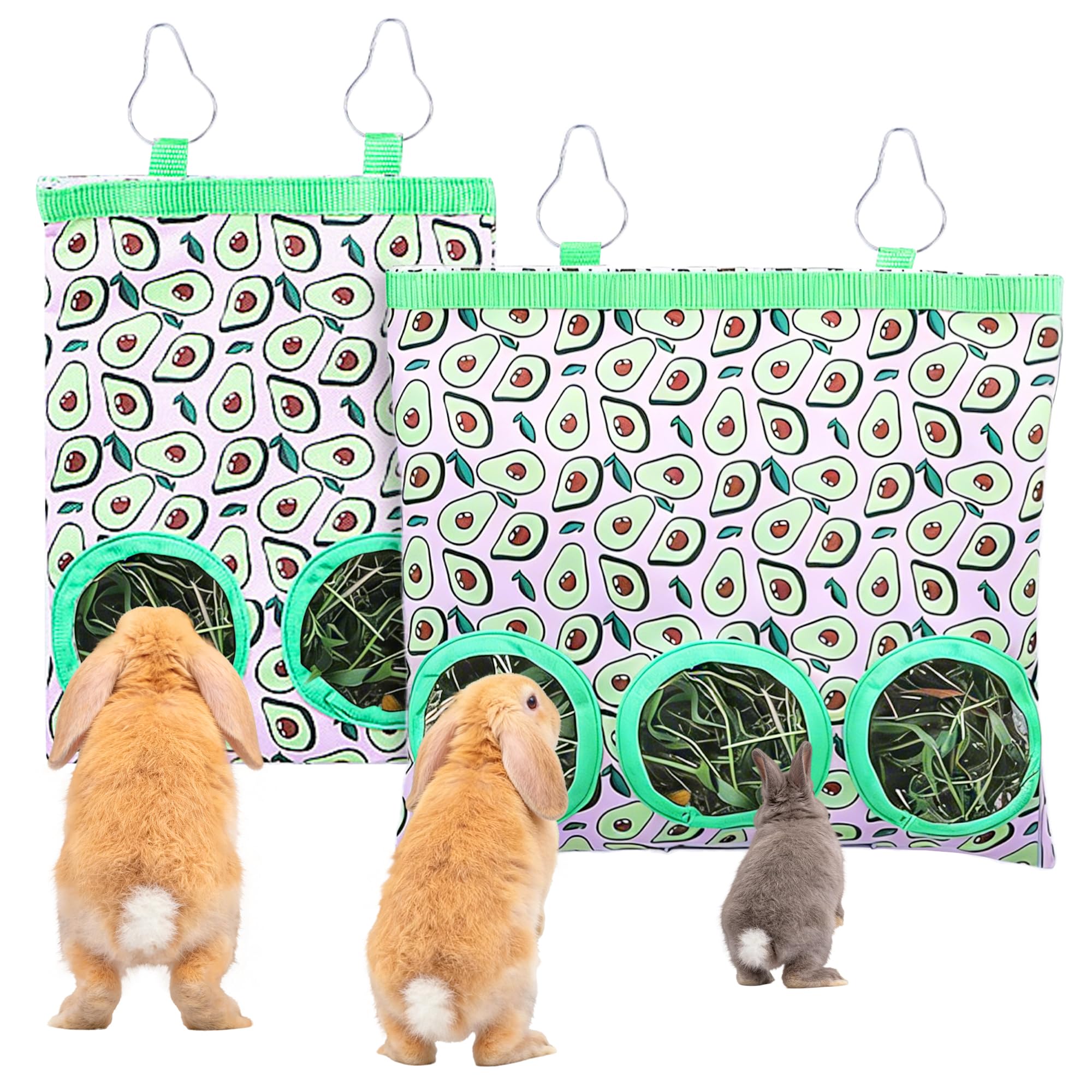 2PCS Hay Bag for Rabbits 2-Hole 3-Hole Hanging Hay Feeder Guinea Pig Hay Bags, Hay Feeder for Rabbits Chinchillas Hamsters Small Pets and Animals