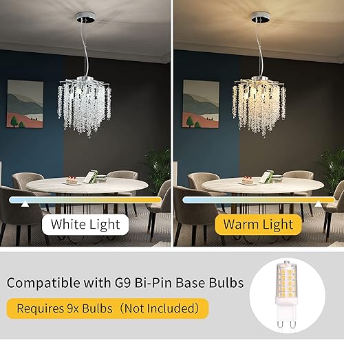Miniatura 4 de Candelabro moderno de rama de árbol de cristal, 23.7 pulgadas de diámetro con forma de gota de lluvia redonda negra para interiores, lámpara