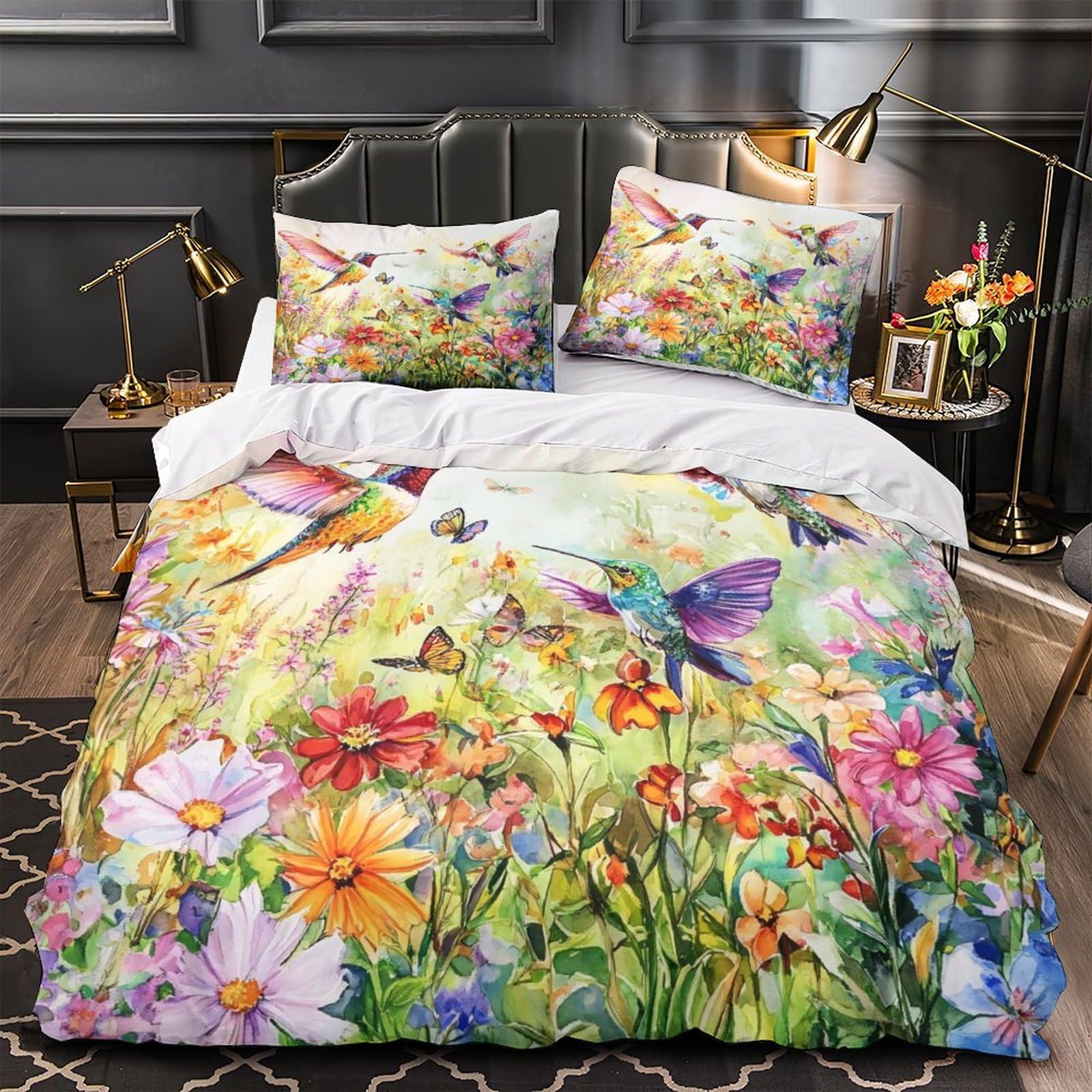 Nourrissage des colibris parure de lit microfibre 3D 260x220cm pour lit de fille super king
