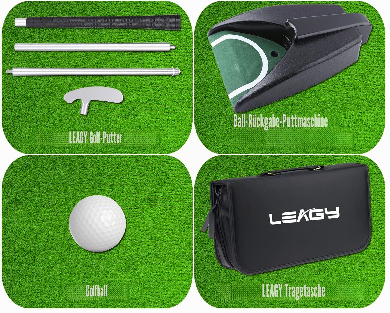 LEAGY Tragbares Golfputter Reise-Übungs-Putting-Set mit Koffer Indoor Outdoor Yard, Indoor-Golfspiel-Set, Ballrückgabesystem Putter aus Zinklegierung Executive Office Putter-Set