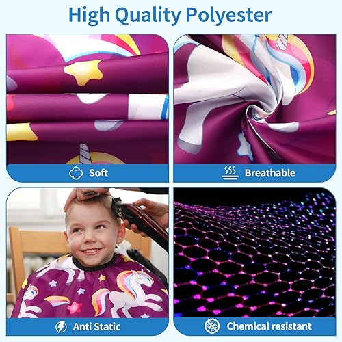 Miniatura 60 de Capa de peluquería para niños con cepillo para el cuello, capa profesional de corte de pelo con cierre a presión ajustable