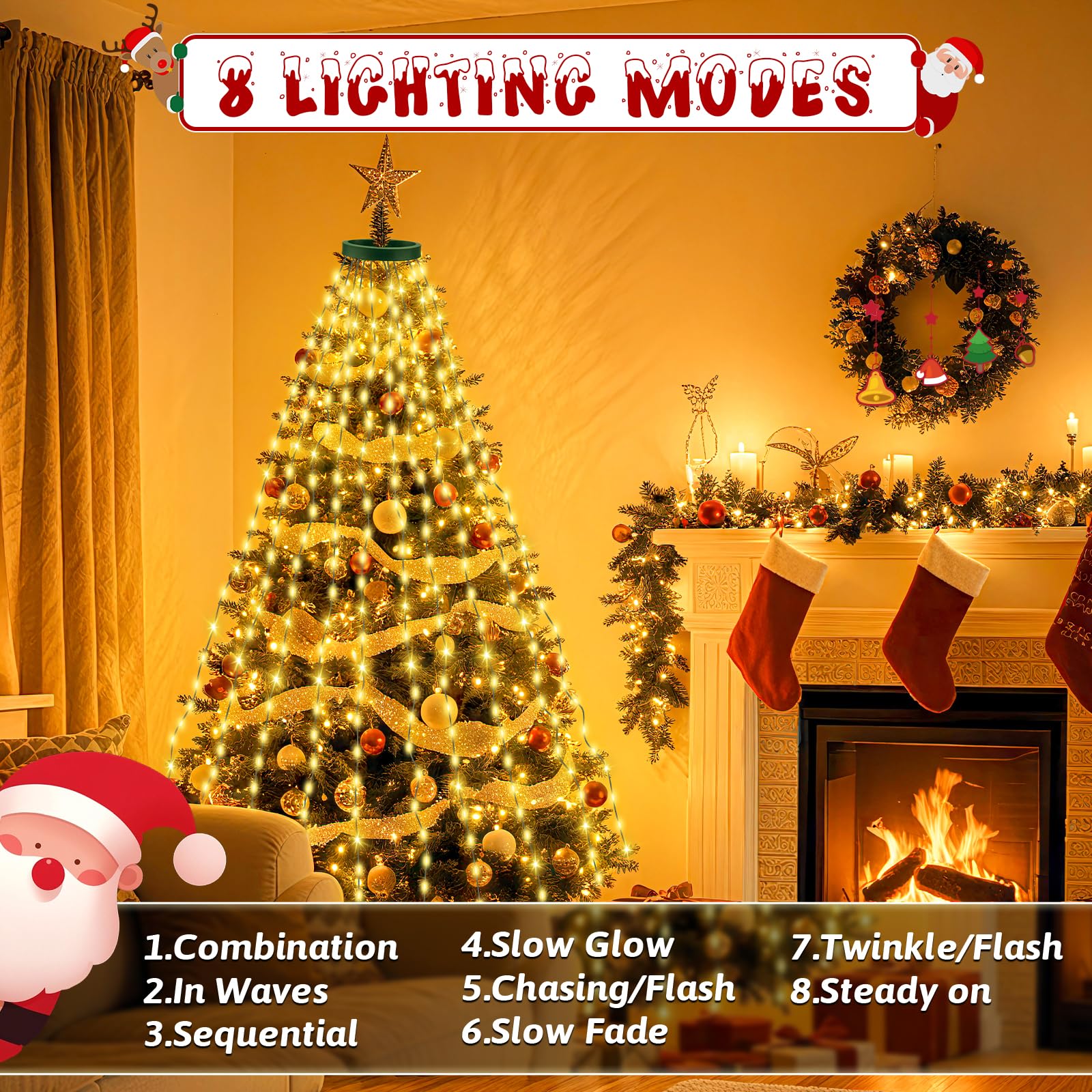 Lincentra Christmas Tree Lights,3m*16 Lines 480 LED Christmas String Lights with 8 Light Modes,Warm White Fairy Lights Mains Powered - Image 2