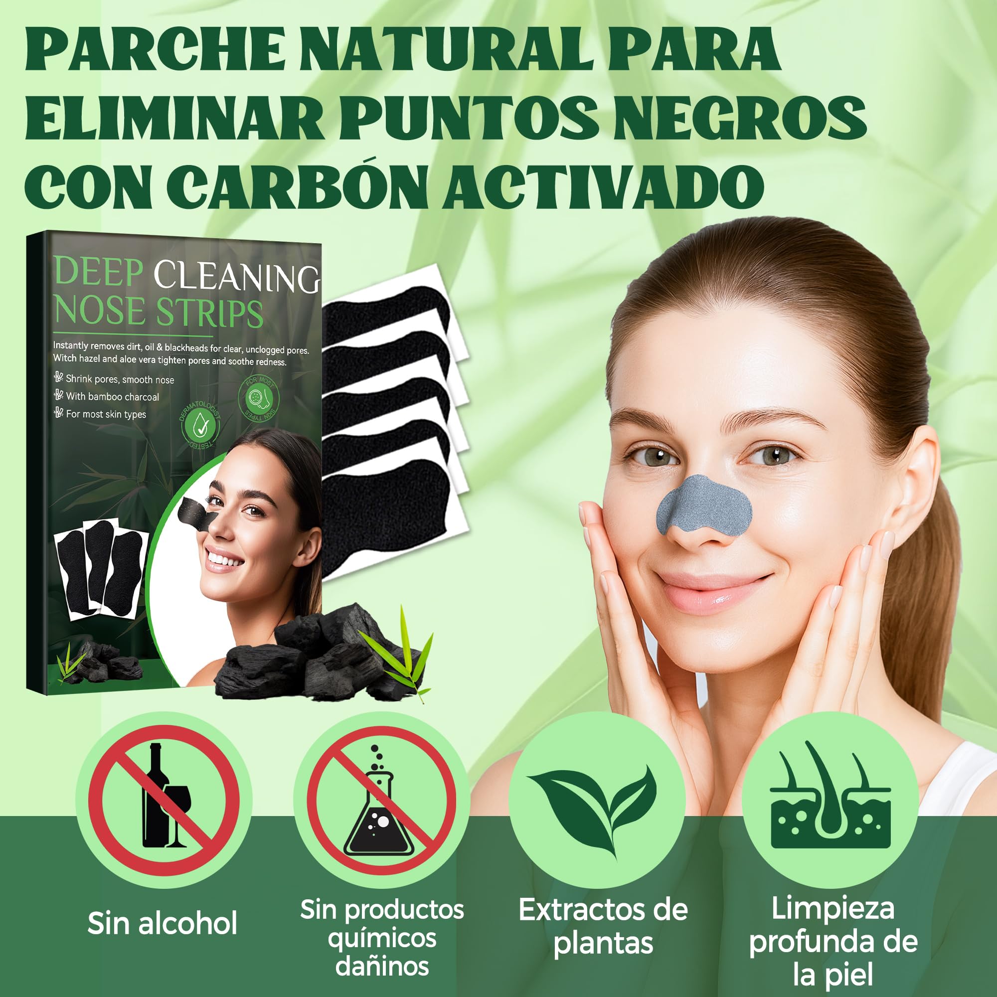 HuakChai 80 Tiras Puntos Negros Nariz, Tiras de Carbón Activo para Limpieza Profunda de Poros, Elimina Espinillas y Exceso de Grasa, Cuidado Facial para Hombre y Mujer — view 4