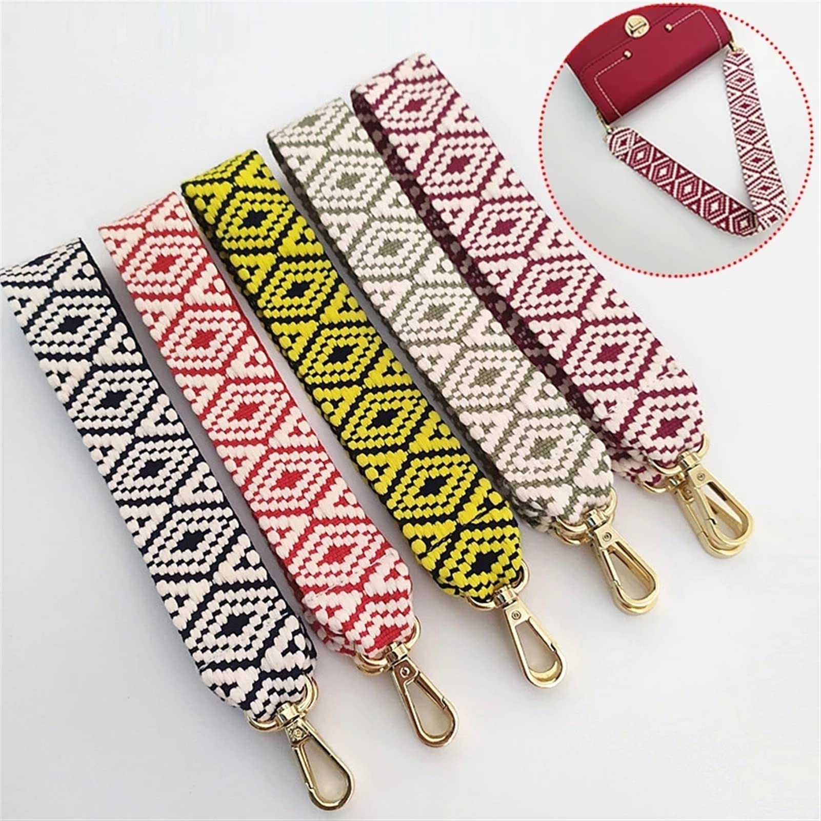 Cinghia Per Borsa A Tracolla Regolabile Stile Etnico, Accessorio Di Ricambio Universale, Lunghezza 80-130 Cm, Larghezza 5 Cm, In Poliestere, Per Borse, Zaini E Borse Da Viaggio - 2