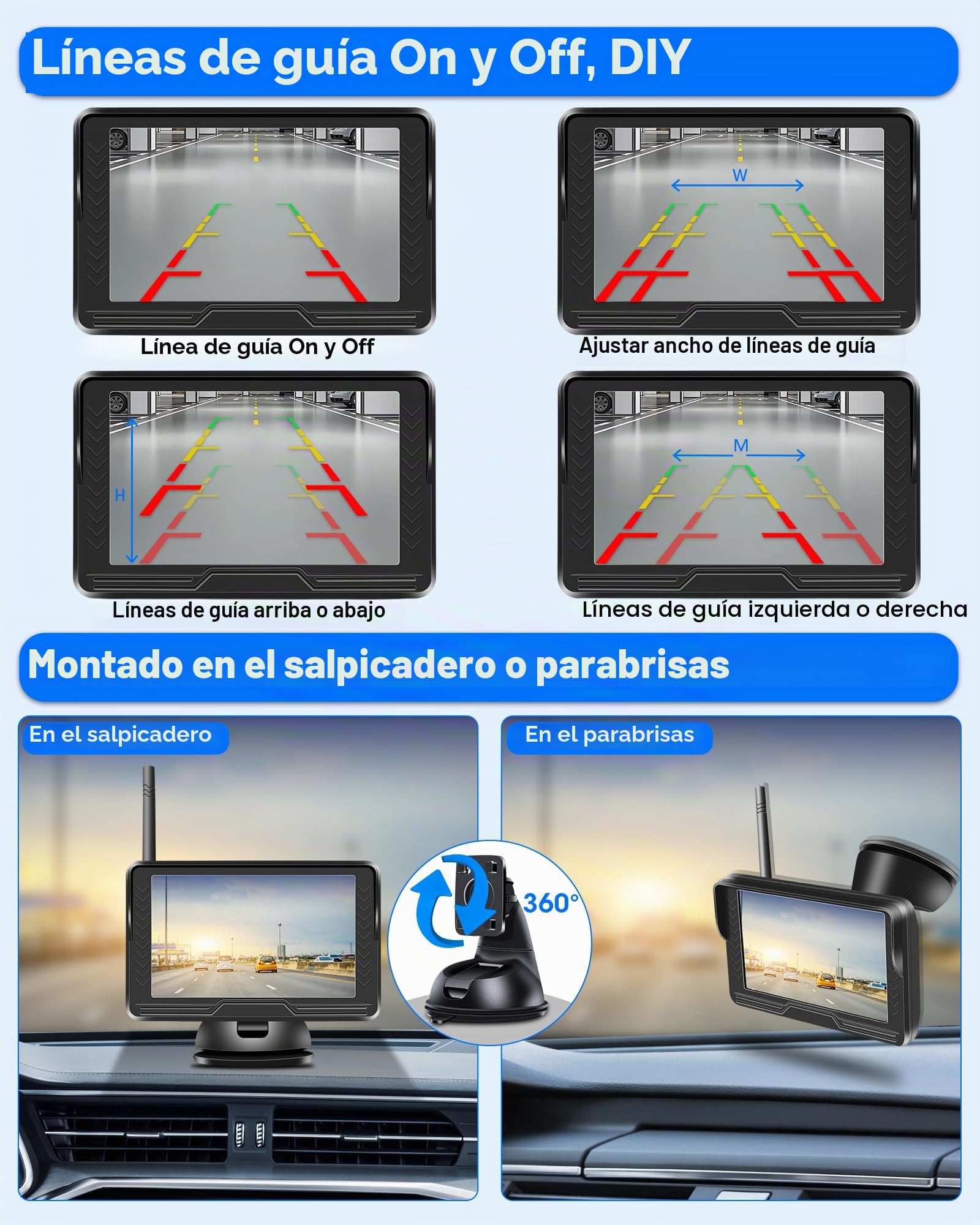 AHD 1080P Cámara de Marcha Atrás Inalámbrica Imagen Estable con 5'' Monitor | Camara Trasera Coche Inalambrica 6 LED Camara Marcha Atras Visión Nocturna 170° Gran Angular para DC 12V Coche Camión