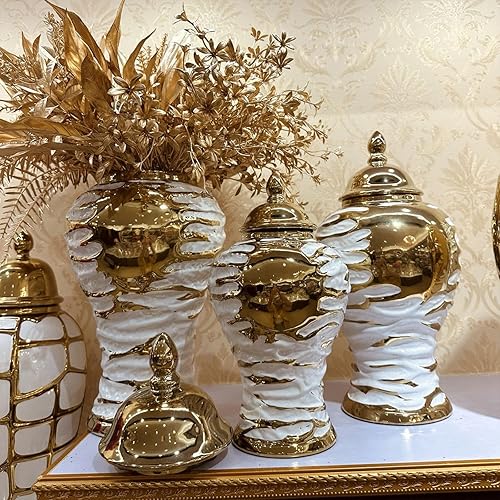 Miniatura 4 de Fenteer Tarros de porcelana de jengibre, colección de macetas de almacenamiento con tapa, centros de mesa de escritorio, jarrón de flores