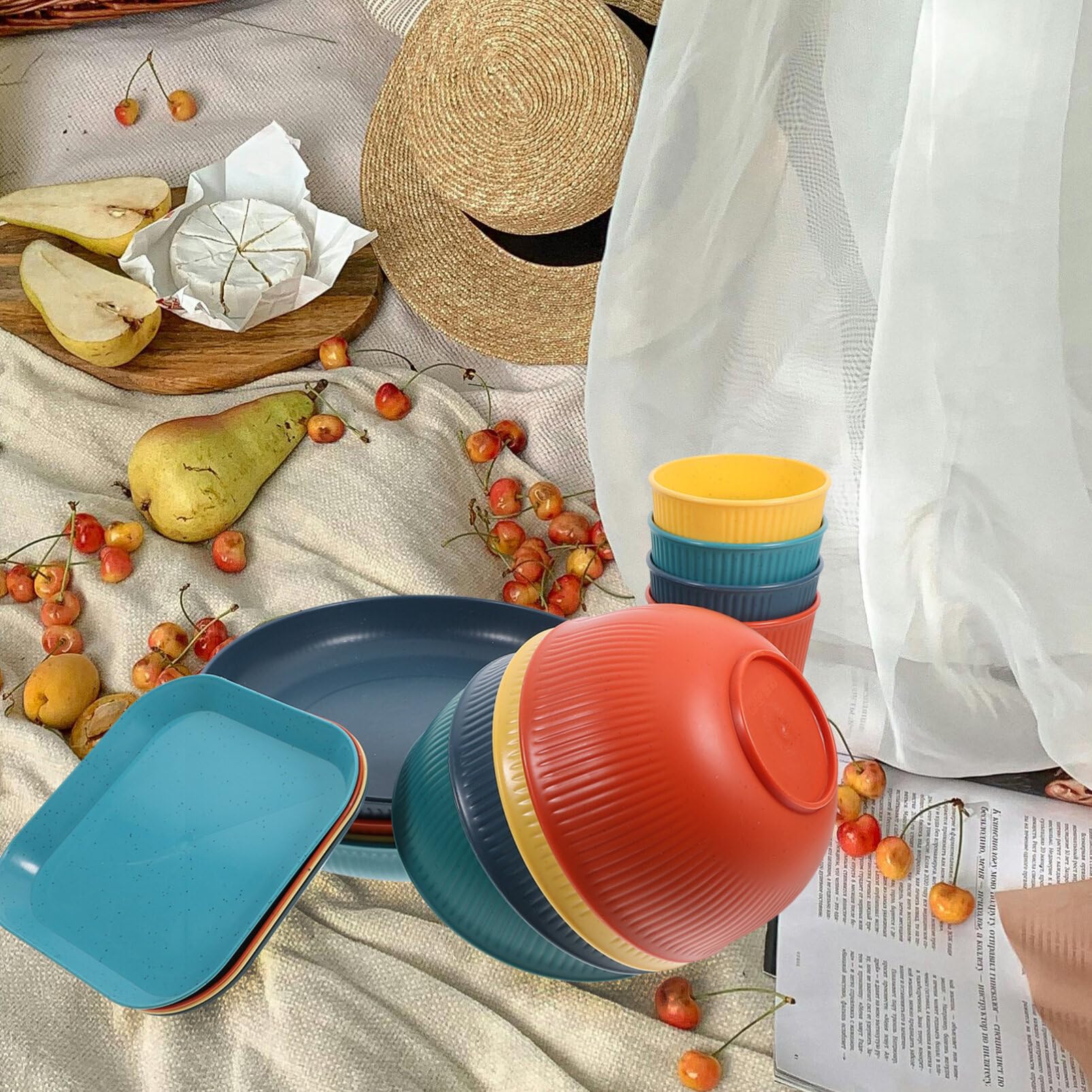 SOLUSTRE 1set Unbreakable Dinnerware Set Camping Plates Bowls Cups Lightweight Material for Outdoor Bbqs Parties Rv Use