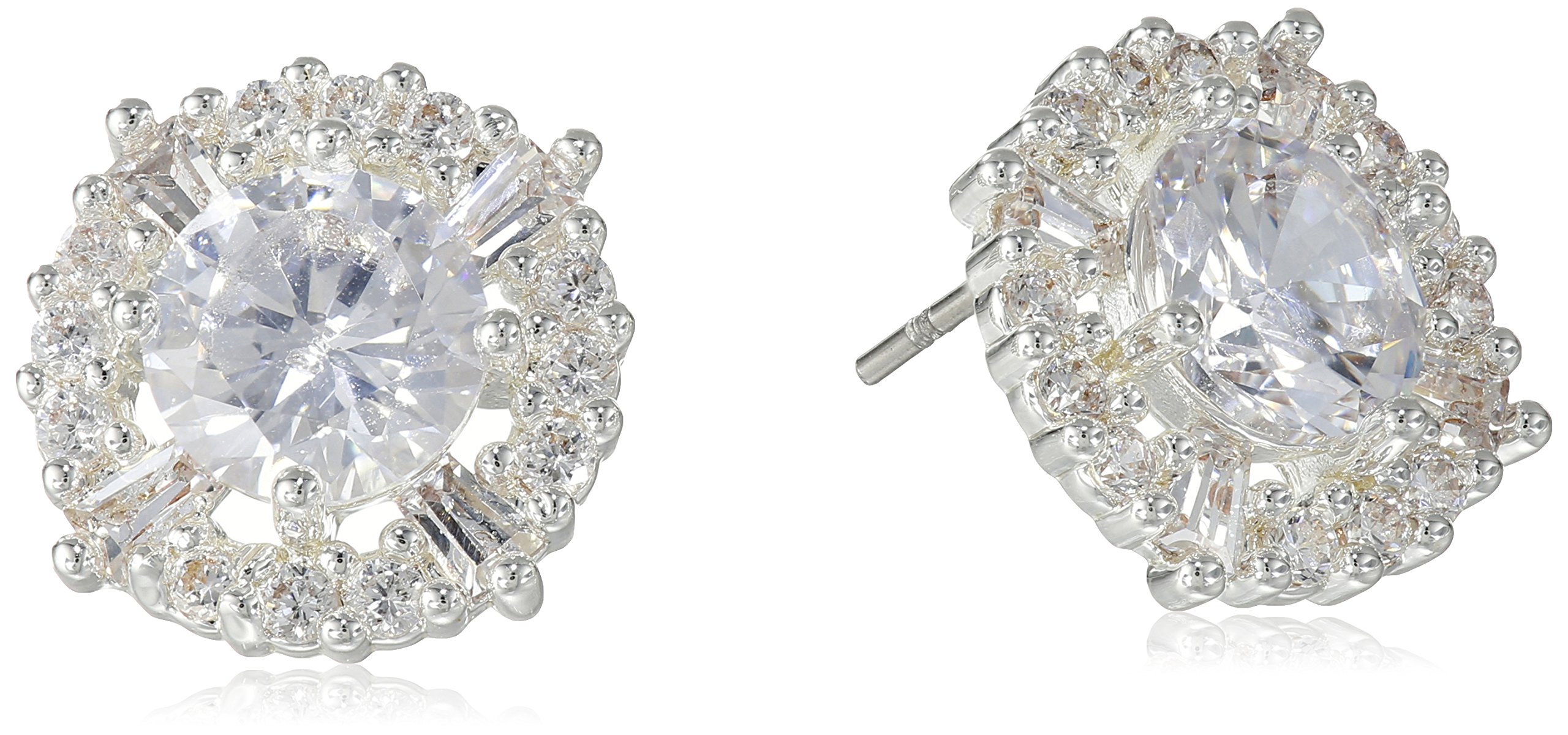 Anne Klein Silver Tone Cubic Zirconia Elevated Stud Pierced Earrings