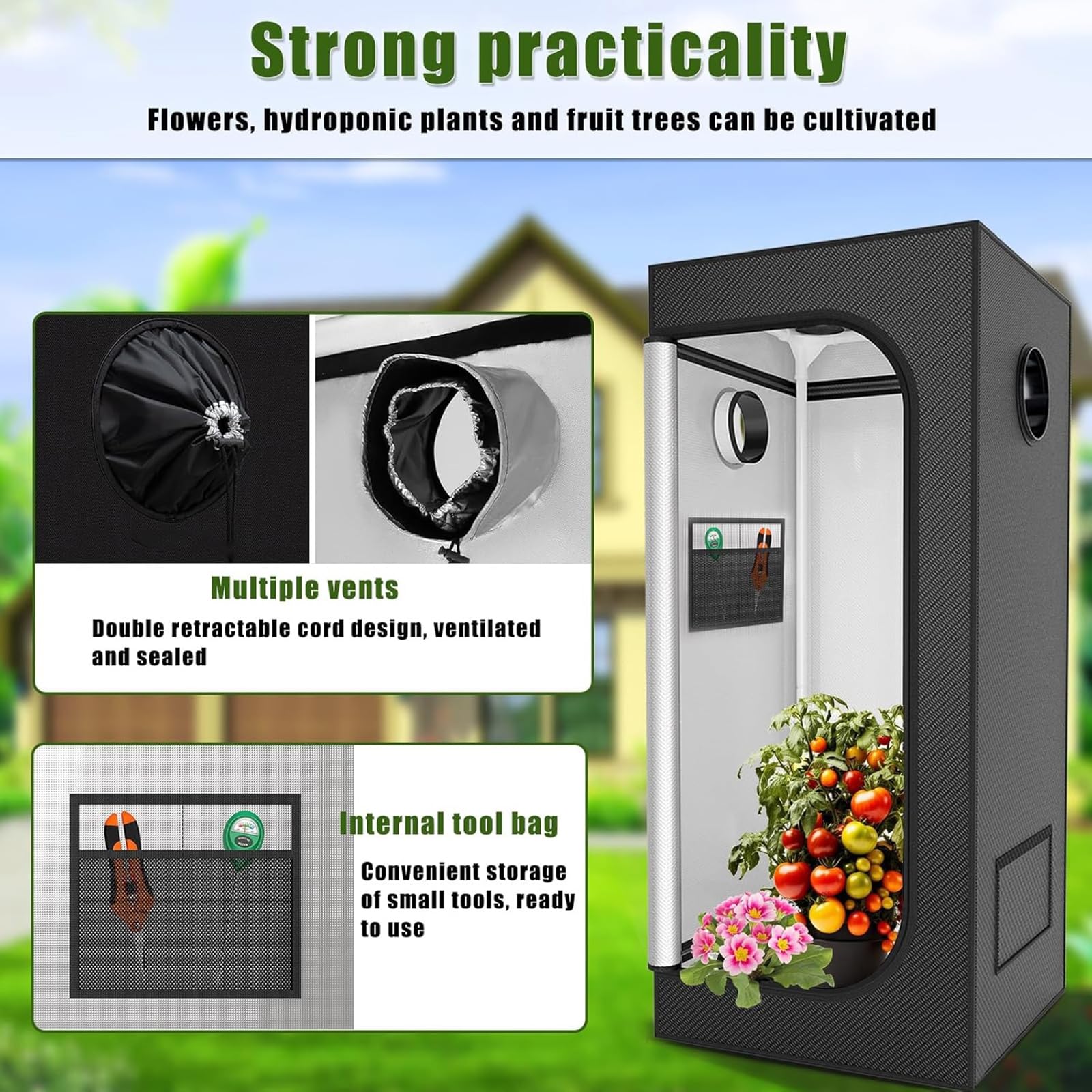 Namiot do uprawy z oknem obserwacyjnym, hydroponiczny namiot do roślin mylarowych z otworami wentylacyjnymi, tkanina Oxford Indoor Greenhouse Grow Box, kompletny system antyoświetleniowy