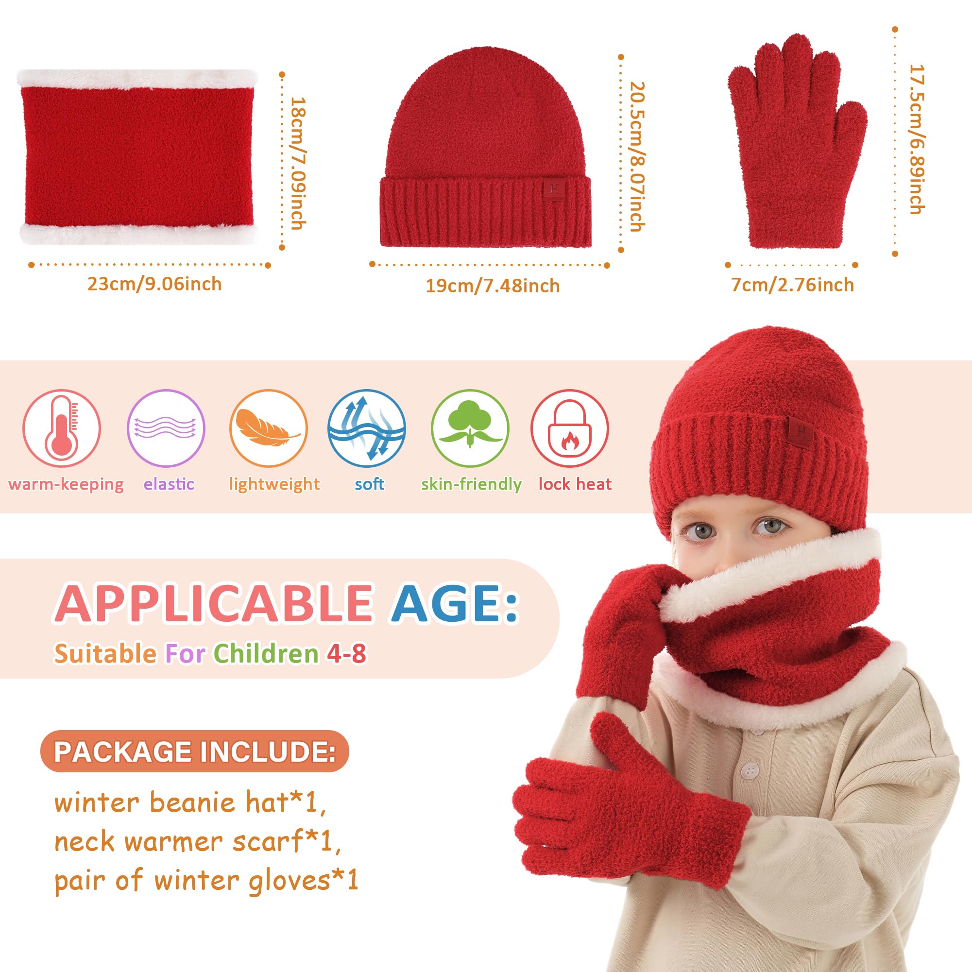 Enfant Garçon Fille Hiver Chapeau Bonnet Echarpe Gants Ensemble 4 5 6 7 8 Ans Polaire Bonnets Pom Casquette Cache Cou Gant Cadeaux pour Filles Garçons