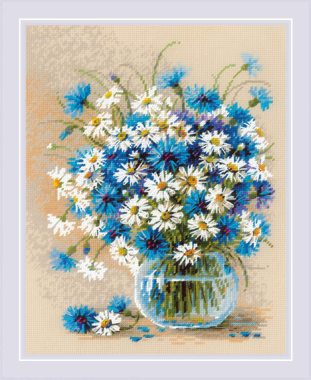 Riolis Multicolor - Daisies And Cornflowers 2249, Floral Cross Stitch Kits 9½"X11¾, Cross Stitch Kits For Beginners & Advanced, Crossstitching Kits Adult, Counted Stitching Kits, Embroidery Kit